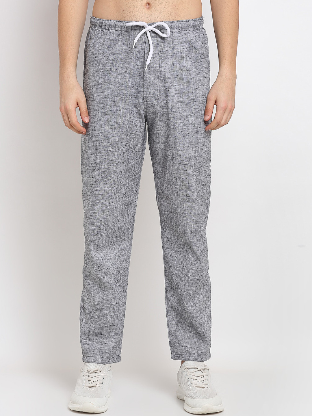 

Jainish Men Grey Melange Linen Cotton Track Pants
