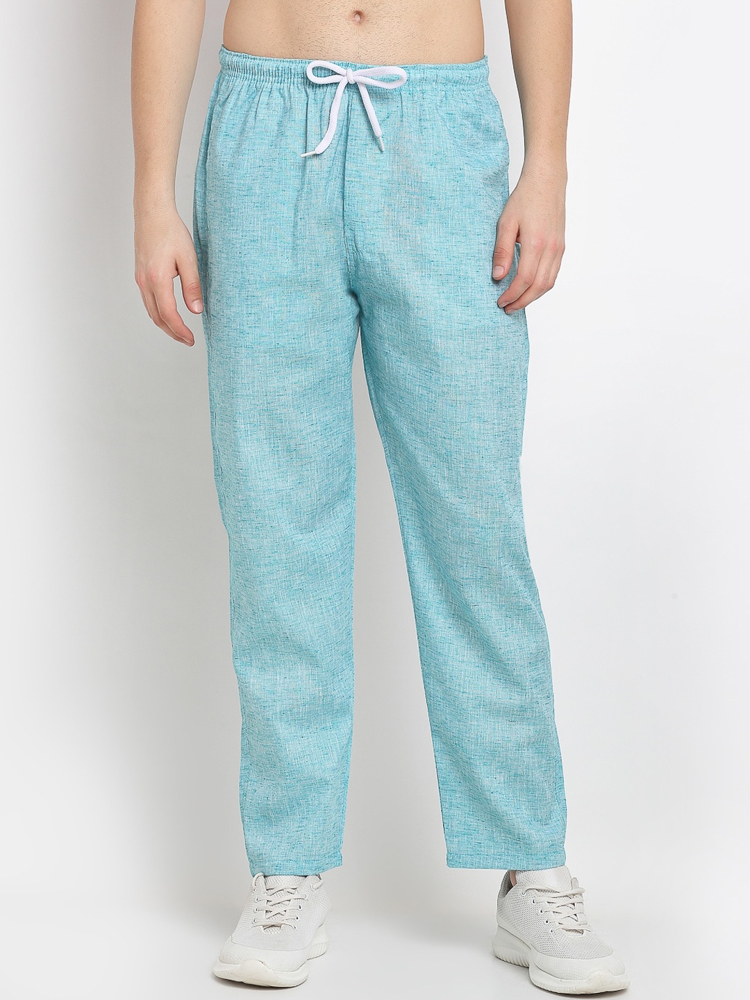 

Jainish Men's Blue Linen Cotton Track Pants