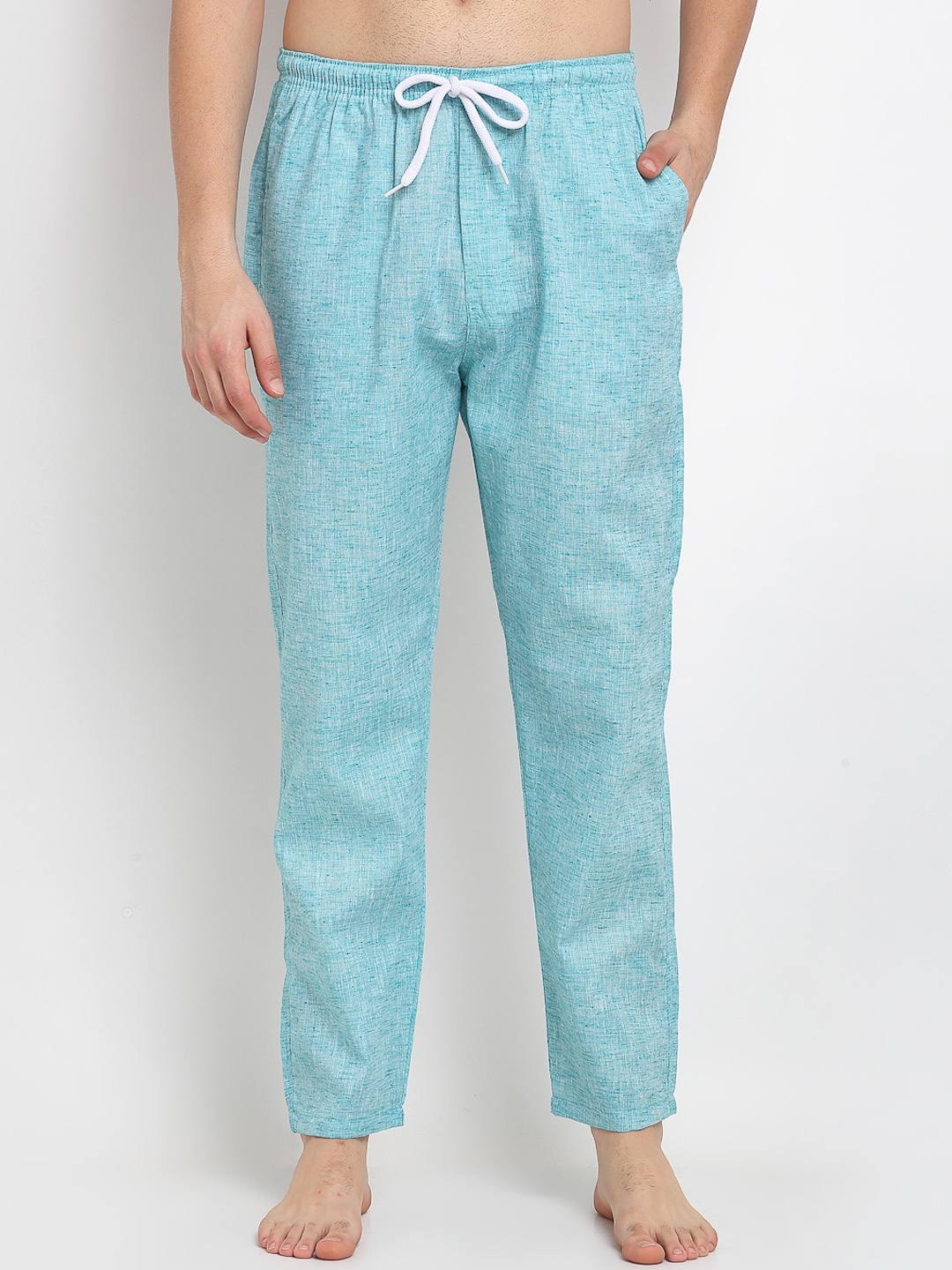 JAINISH Men Green Linen Cotton Lounge Pants