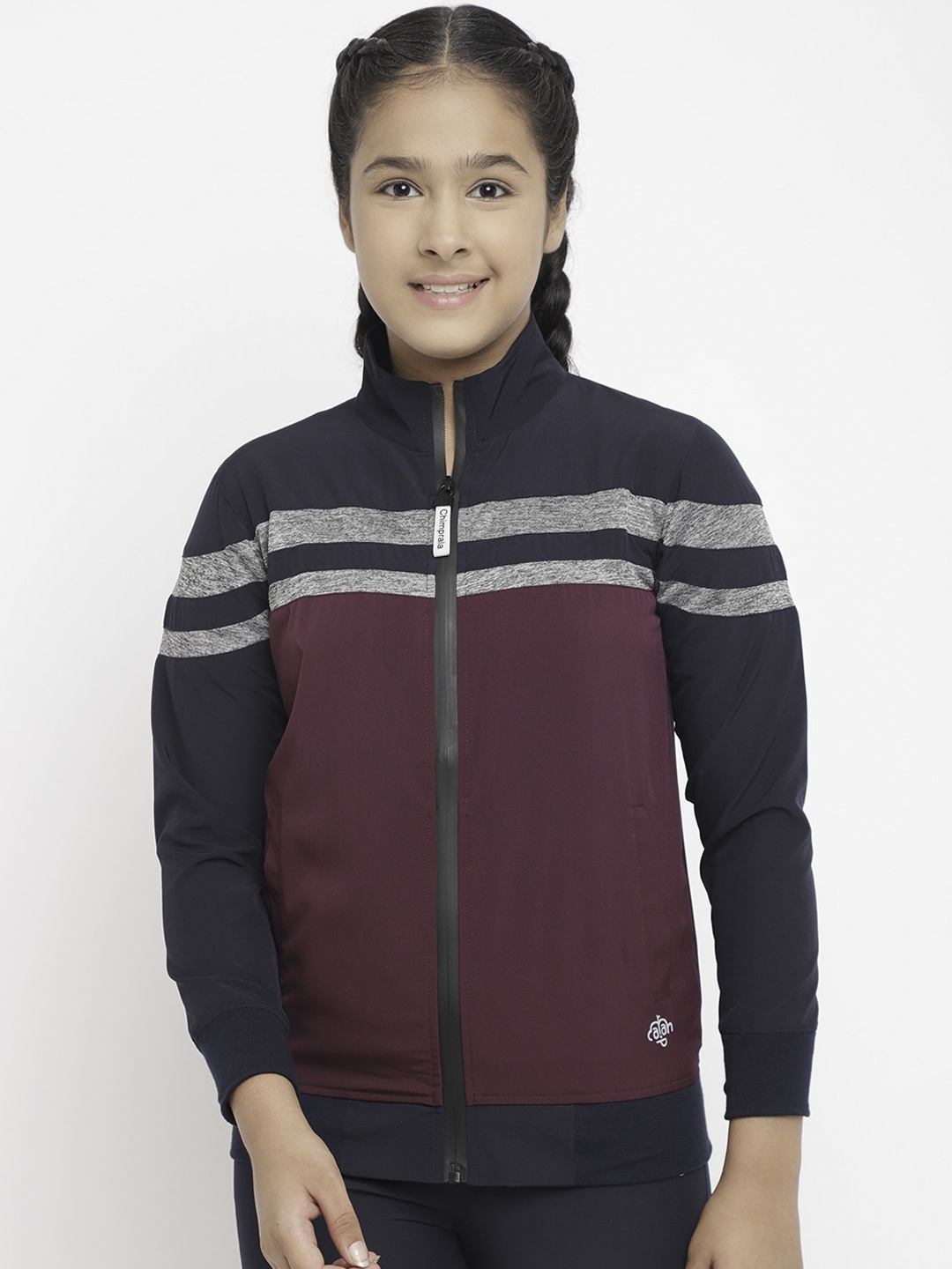 

CHIMPRALA Girls Navy Blue Striped Water Resistant Bomber Jacket