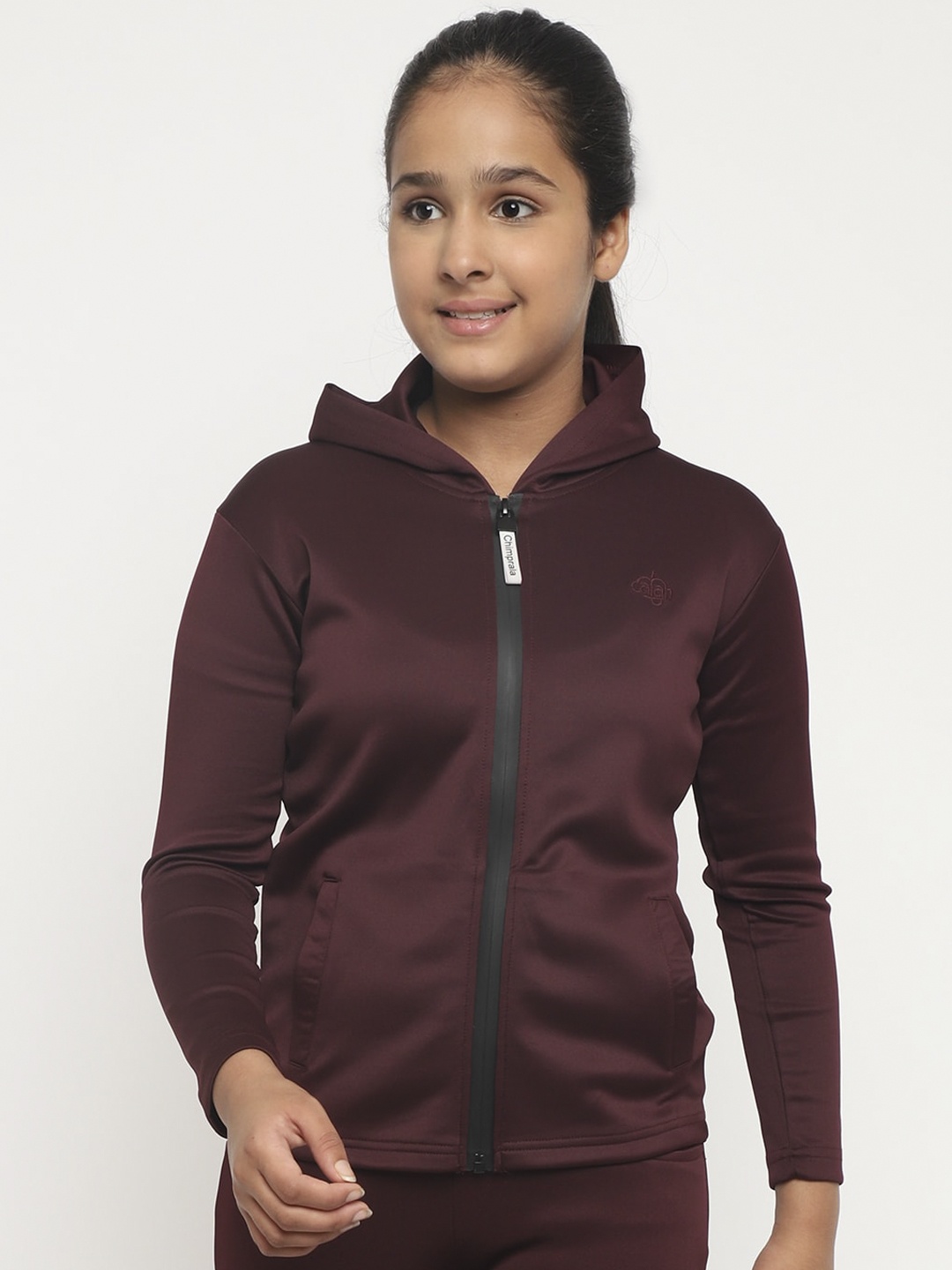 

CHIMPRALA Girls Maroon Solid Lightweight Sporty Jacket