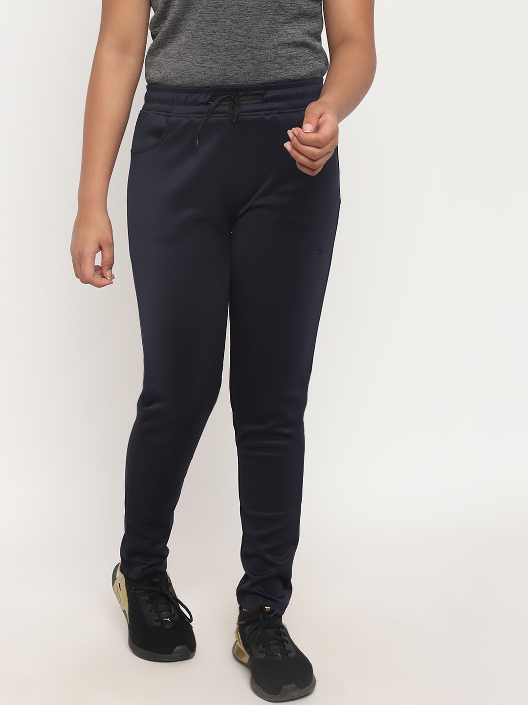 

CHIMPRALA Girls Navy Blue Cotton Solid Track Pants