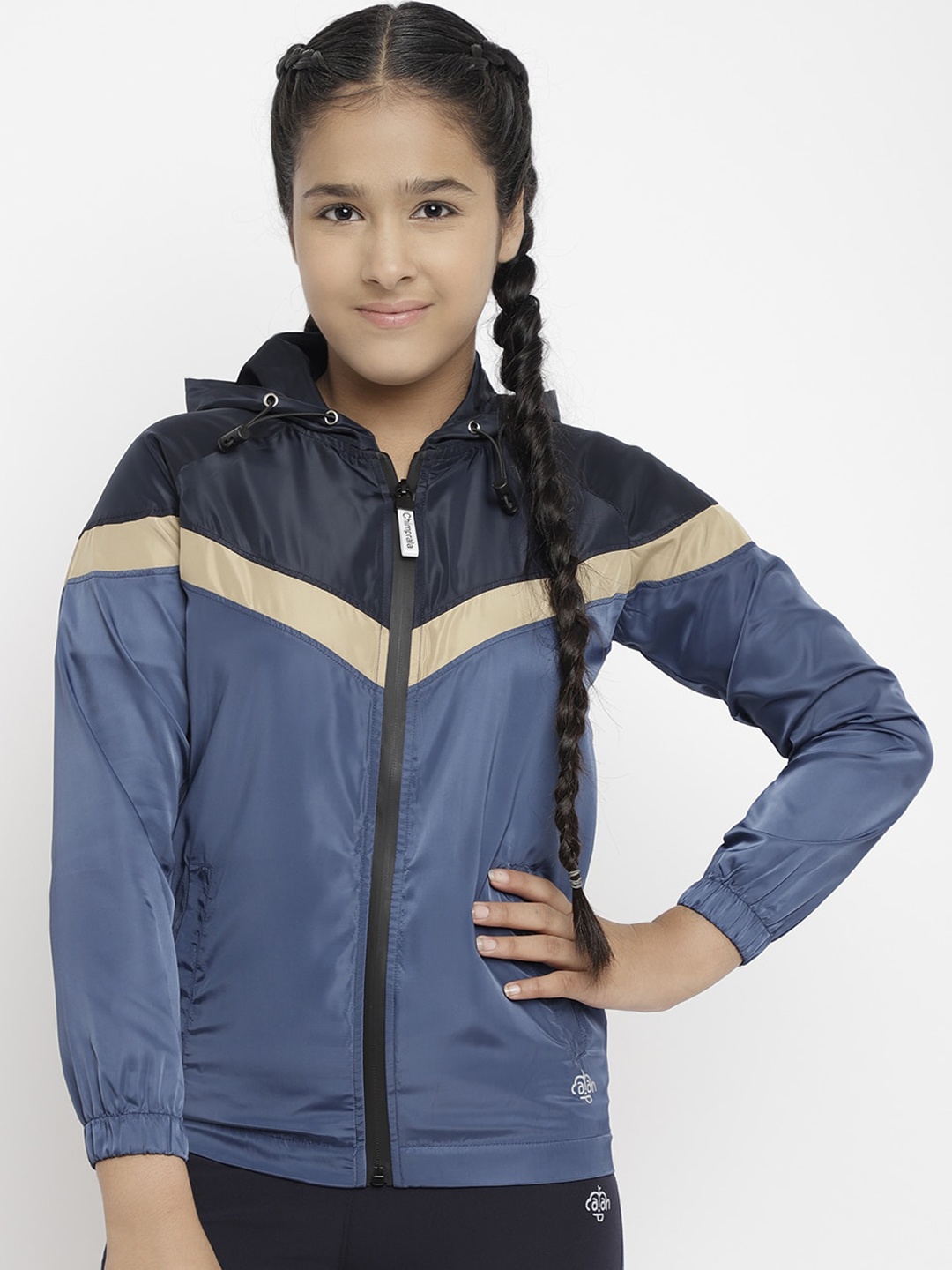 

CHIMPRALA Girls Navy Blue Colourblocked Water Resistant Sporty Jacket