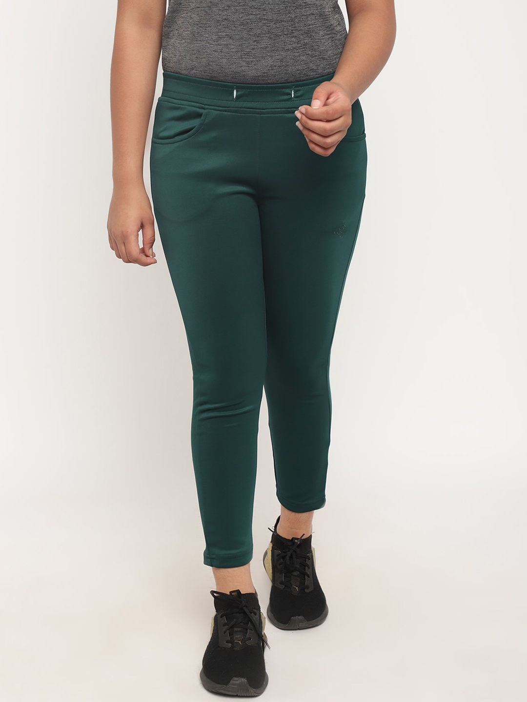 

Chimprala Girls Green Burgundy Solid Track Pants