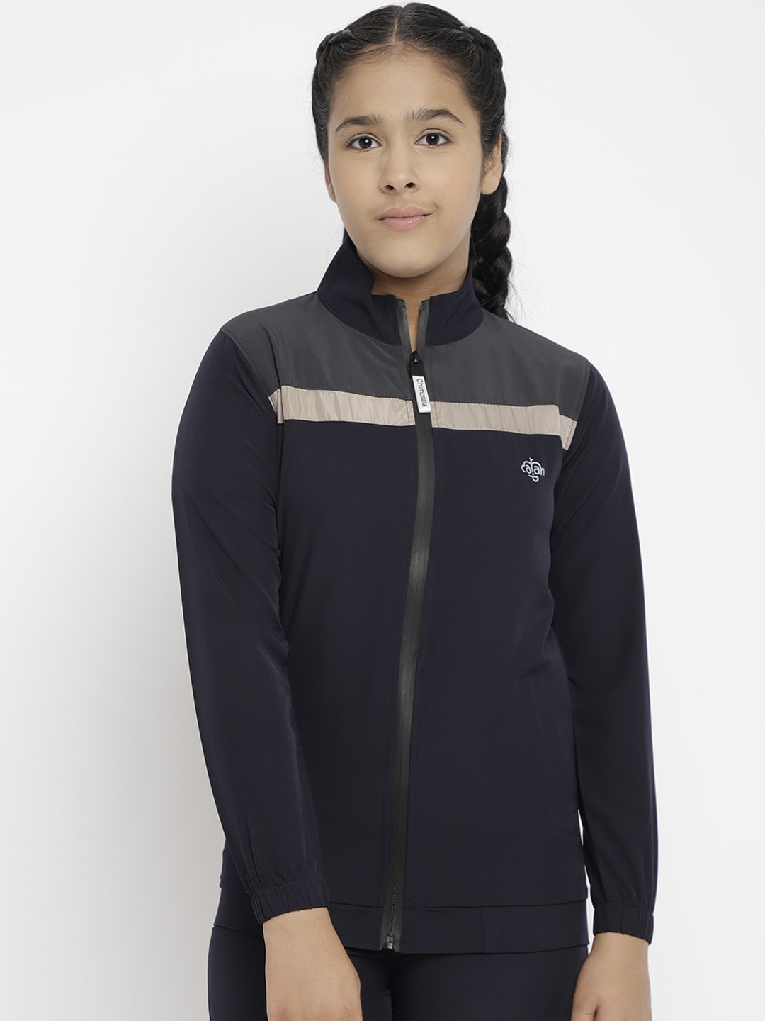 

CHIMPRALA Girls Black Grey Colourblocked Water Resistant Sporty Jacket