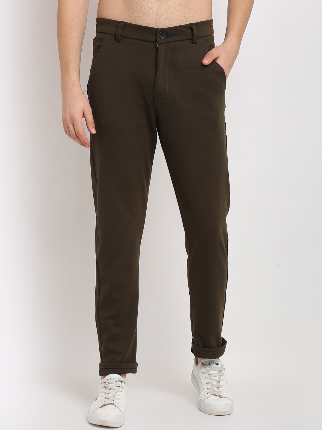 JAINISH Men Olive Green Tapered Fit Trousers