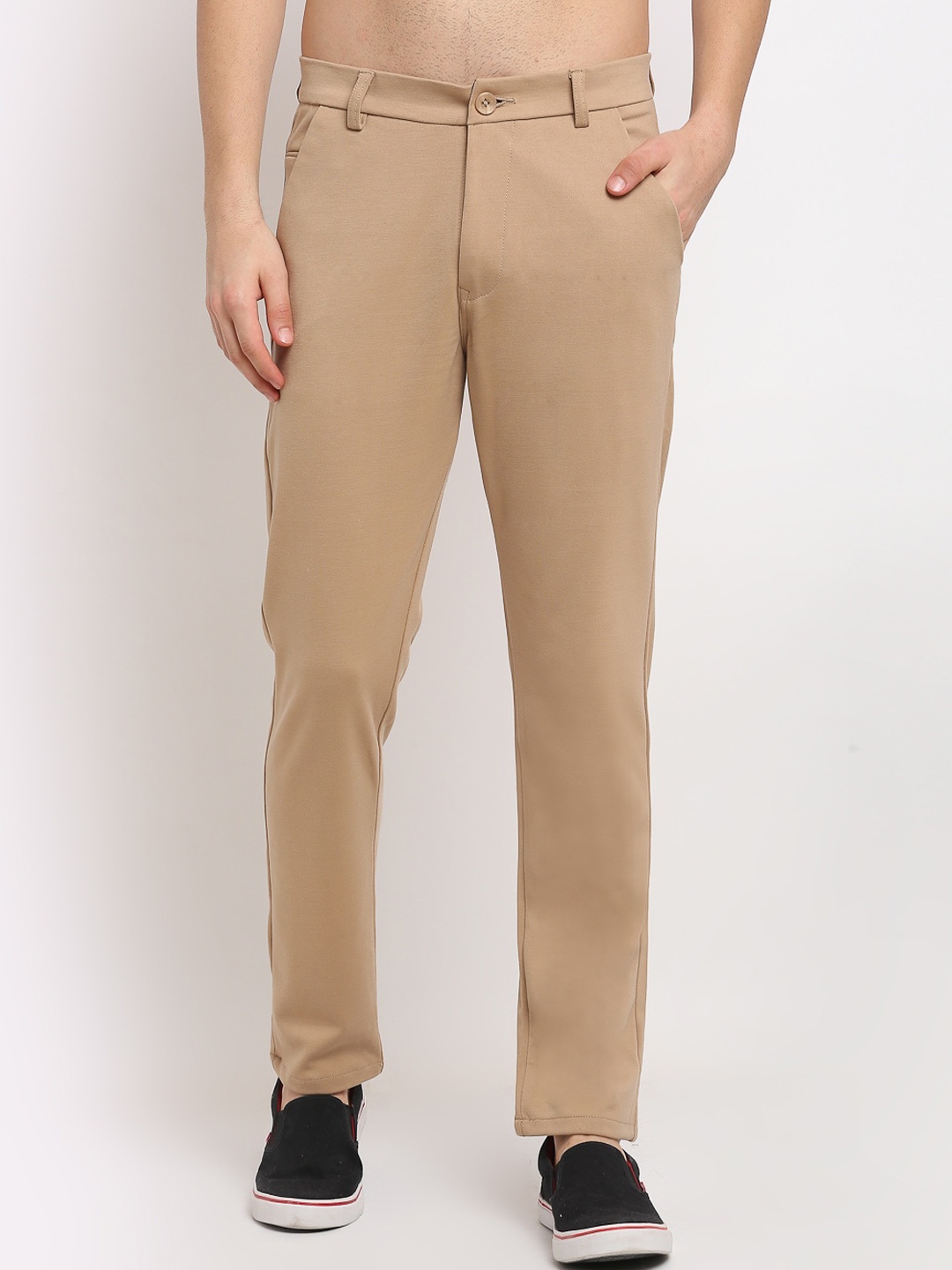

JAINISH Men Beige Tapered Fit Casual Trousers