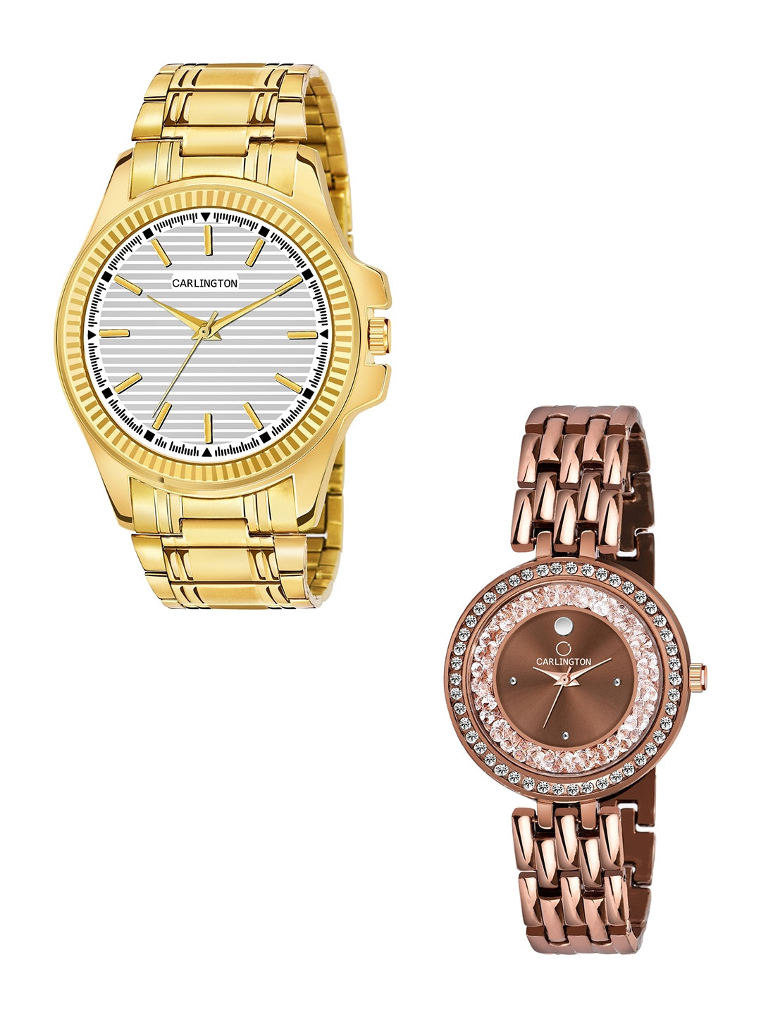 

CARLINGTON Unisex Multicoloured Brass Embellished Dial & Multicoloured Stainless Steel Bracelet Style Straps Watch, Silver