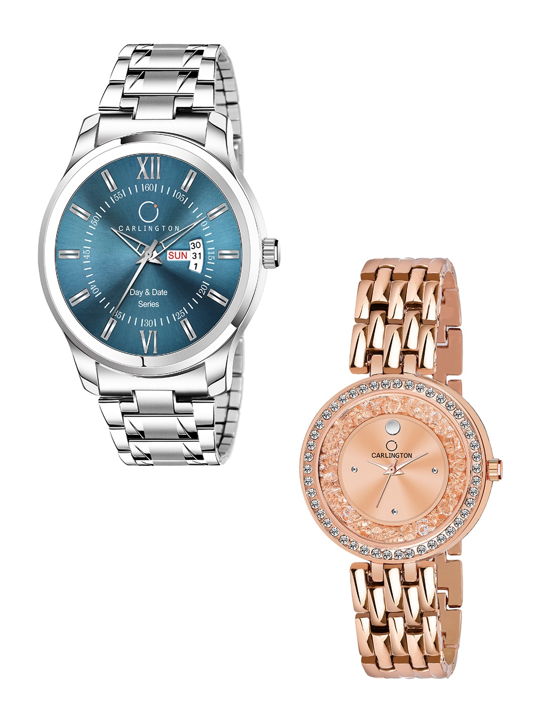 

CARLINGTON Unisex Set Of 2 Stainless Steel Bracelet Style Straps Analogue Watch, Teal