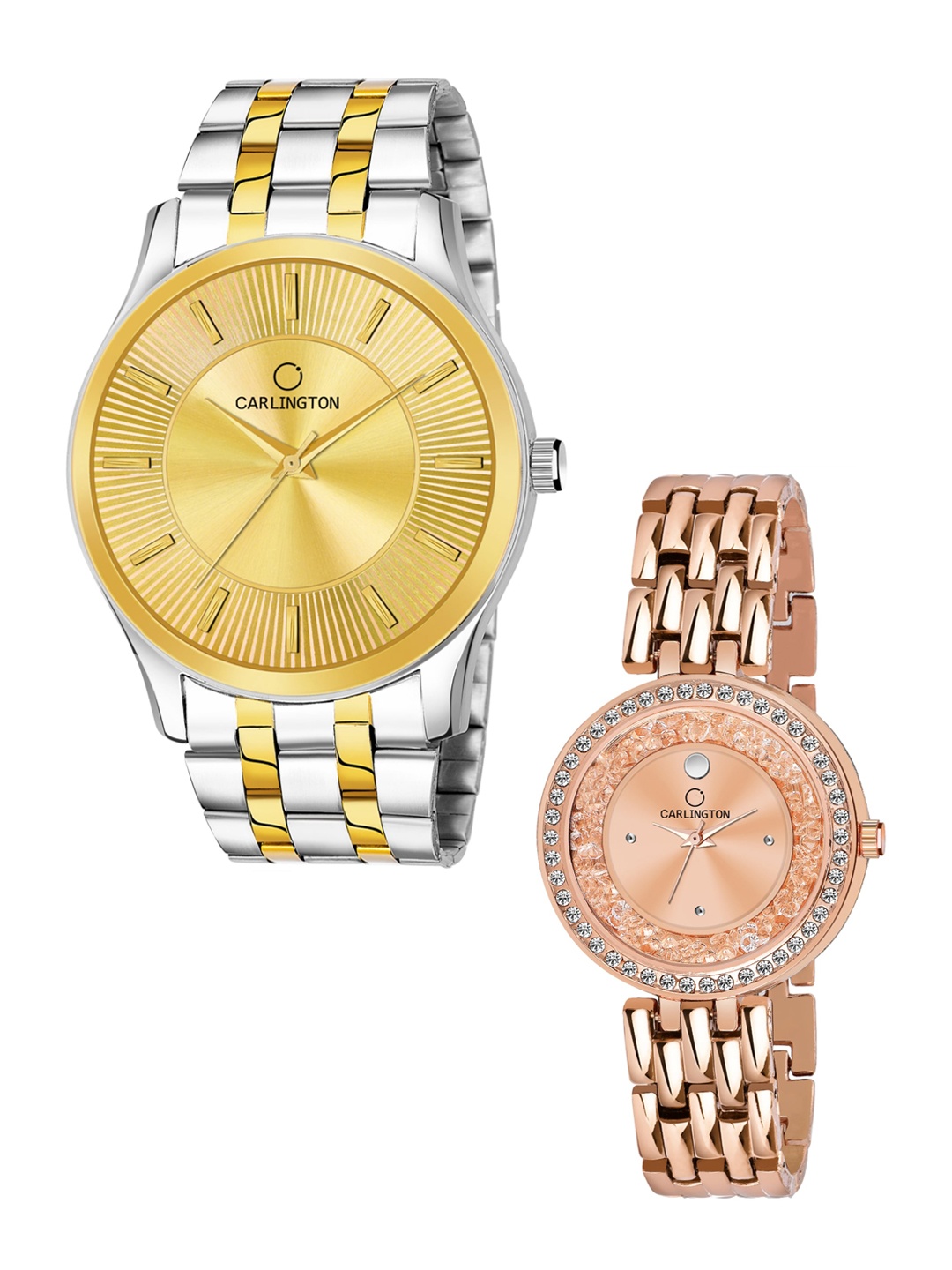 

CARLINGTON Unisex Set of 2 Analogue Watches Combo CT-6220SG and Mova Diamond RoseGold, Multi