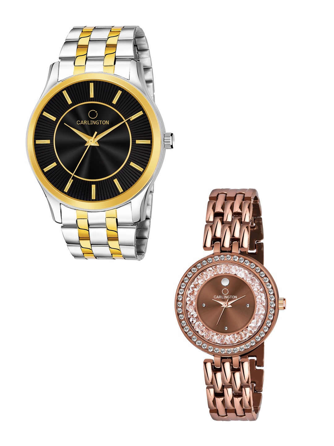 

CARLINGTON Unisex Set of 2 Multicoloured Stainless Steel Bracelet Style Straps Watches, Black