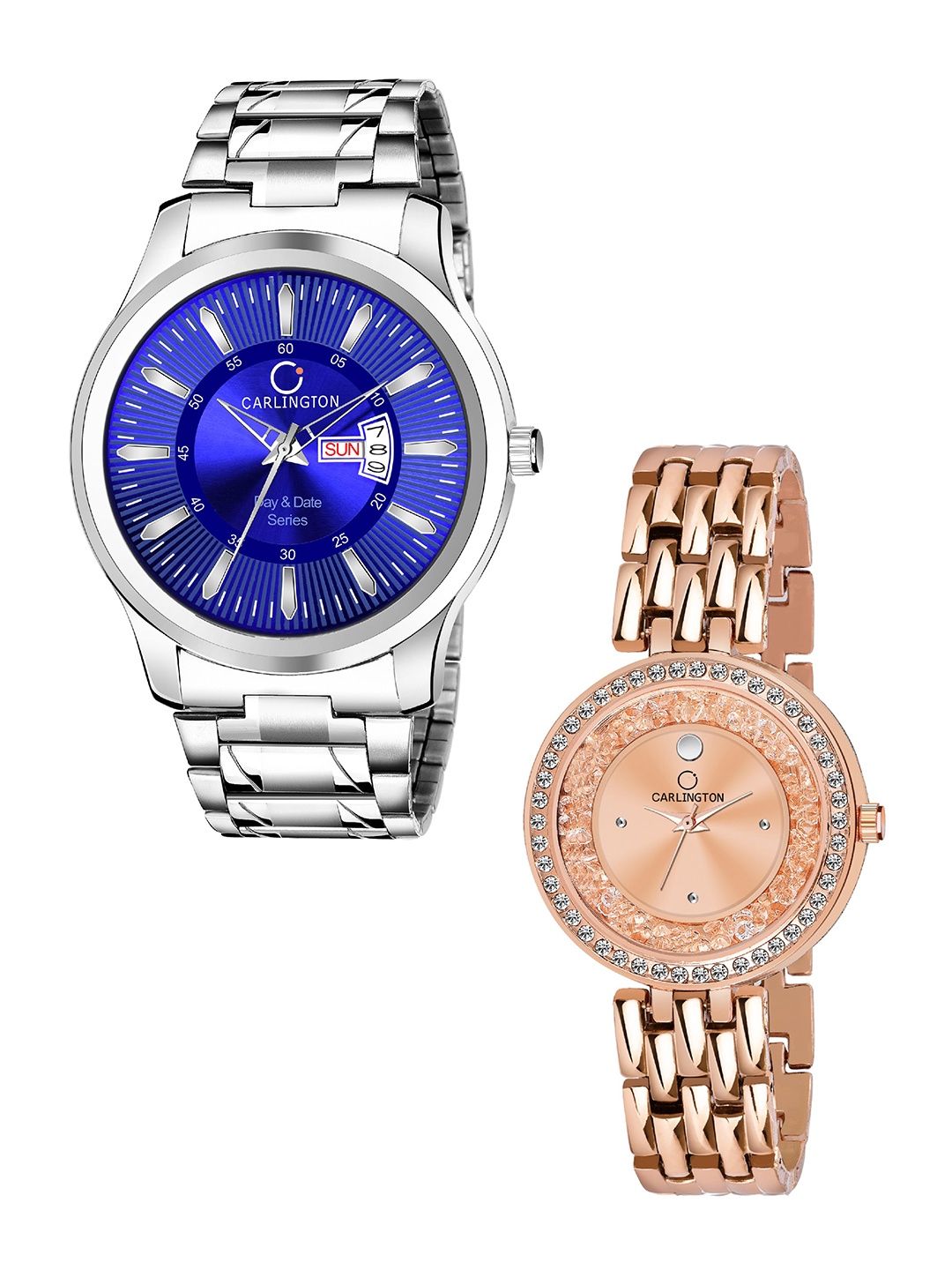 

CARLINGTON Unisex Multicoloured Brass His and Her Watch Gift Set, Blue