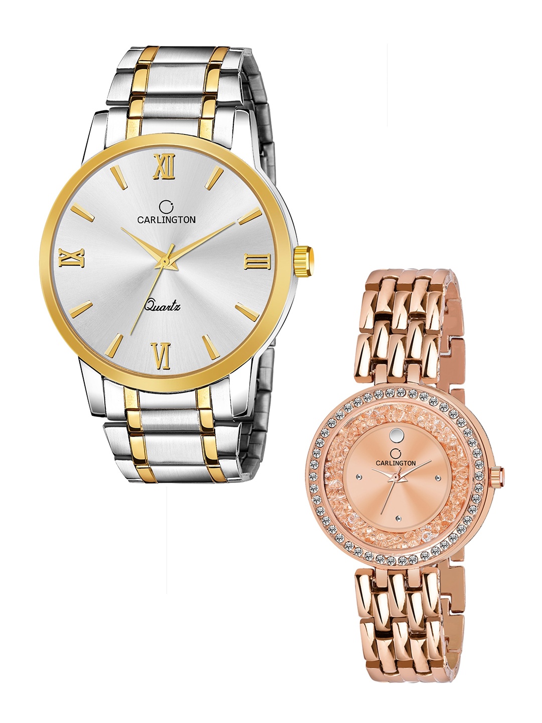 

CARLINGTON Set-2 Analogue Watch Combo CT-6210SS and Mova Diamond RoseGold, Silver