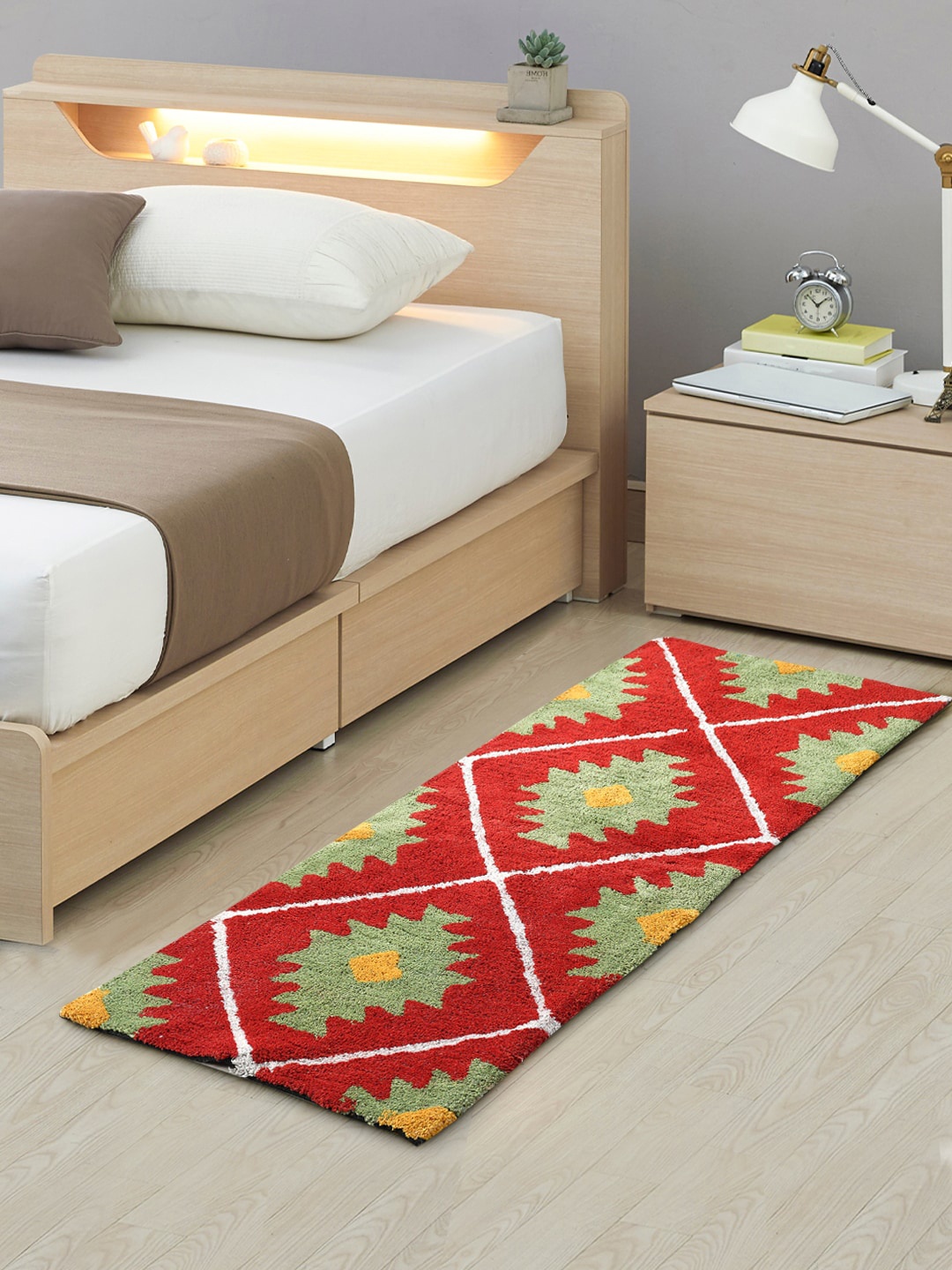 

AAZEEM Red Printed Floor Pure Cotton Floor Runner Rug