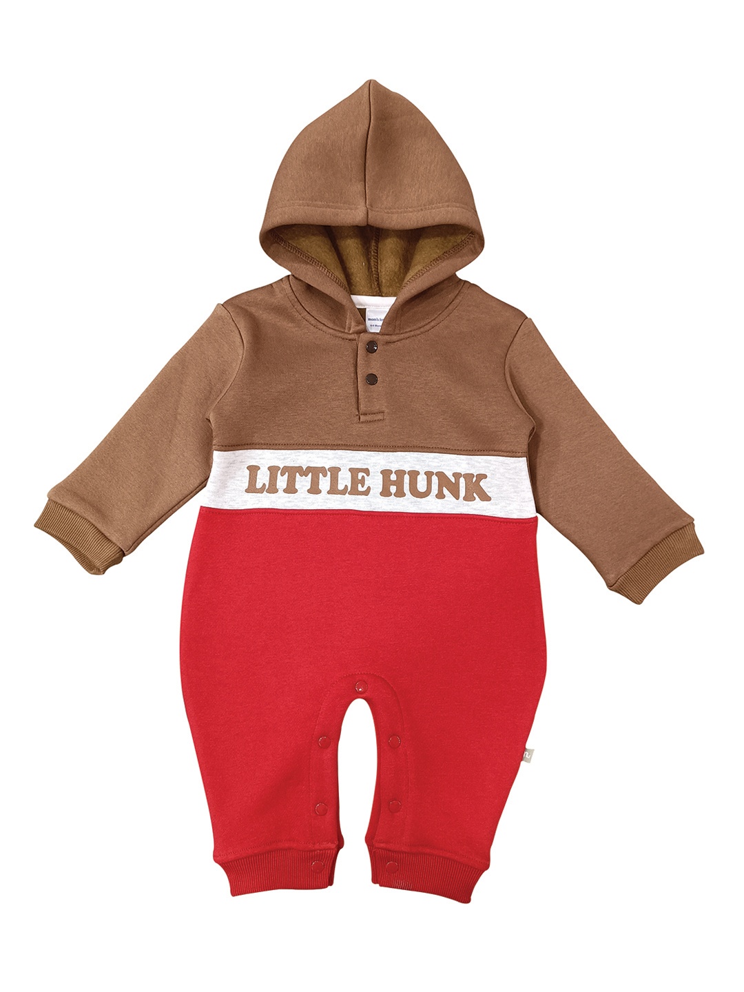 

Moms Love Infant Boys Brown & Red Colourblocked Pure Cotton Hooded Rompers