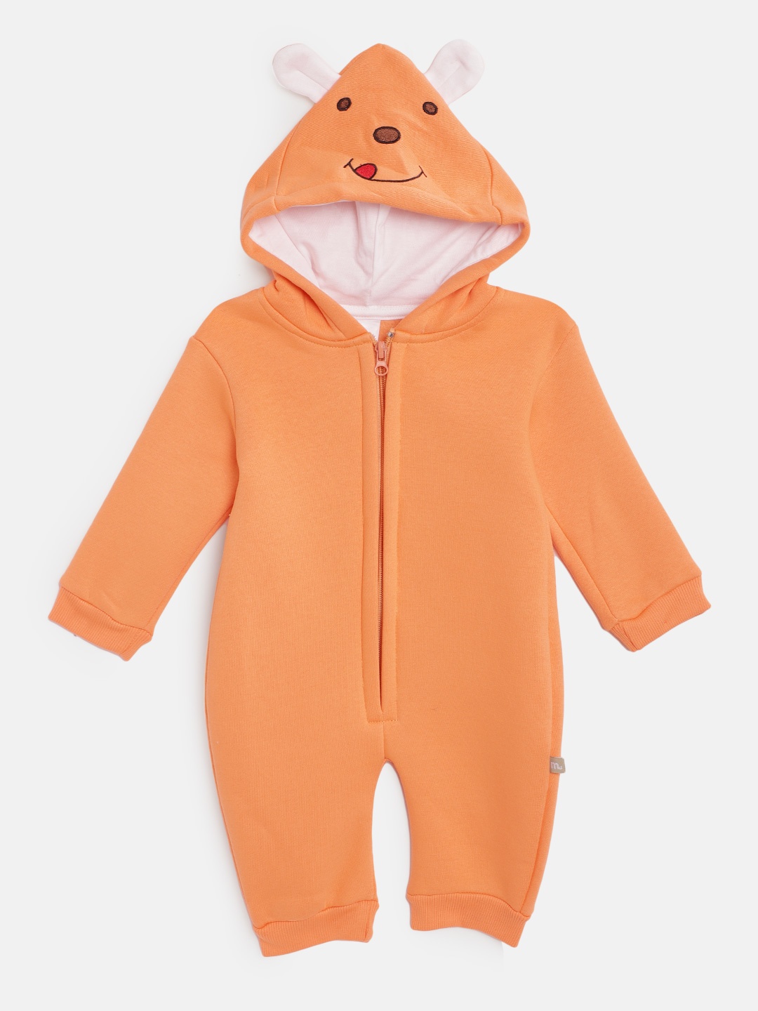 

Moms Love Infant Girls Orange Solid Cotton Hooded Rompers