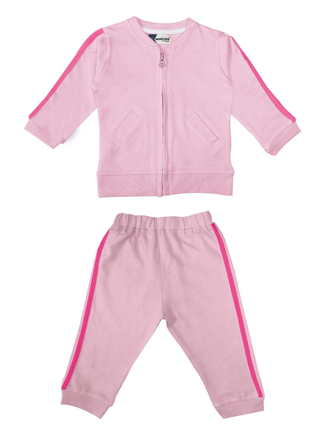 

Moms Love Infant Girls Pink Solid Pure Cotton Tracksuit