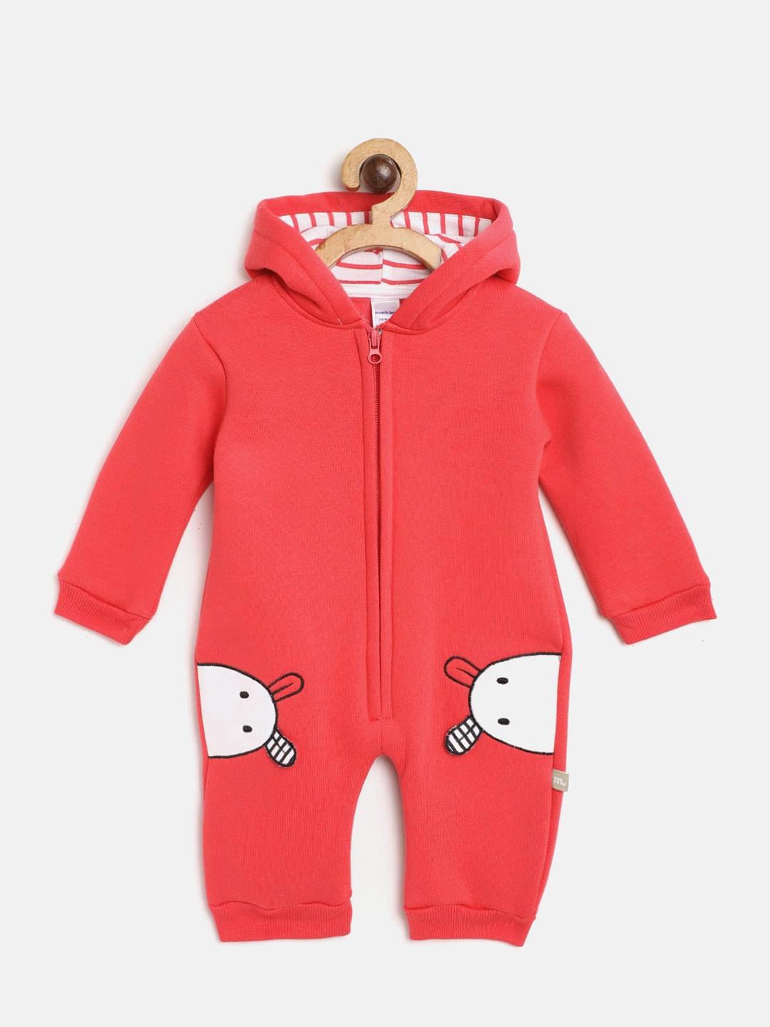 

Moms Love Infant Girls Fuchsia Solid Cotton Hooded Rompers