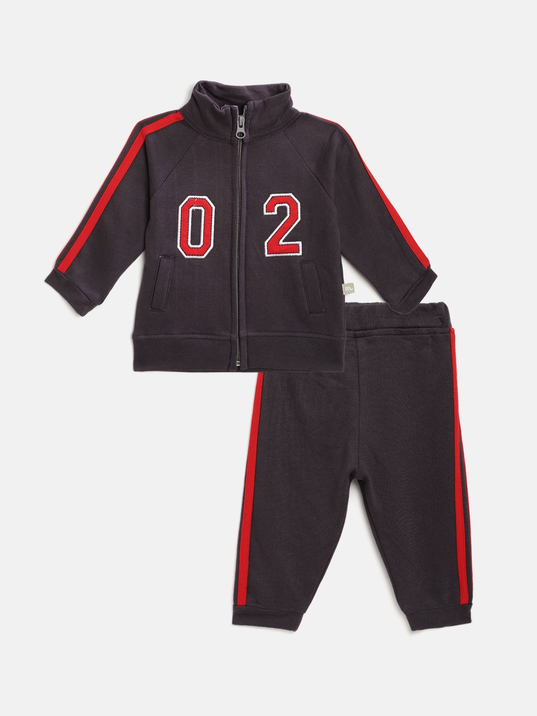 

Moms Love Infant Boys Charcoal Grey & Red Printed Pure Cotton Tracksuits