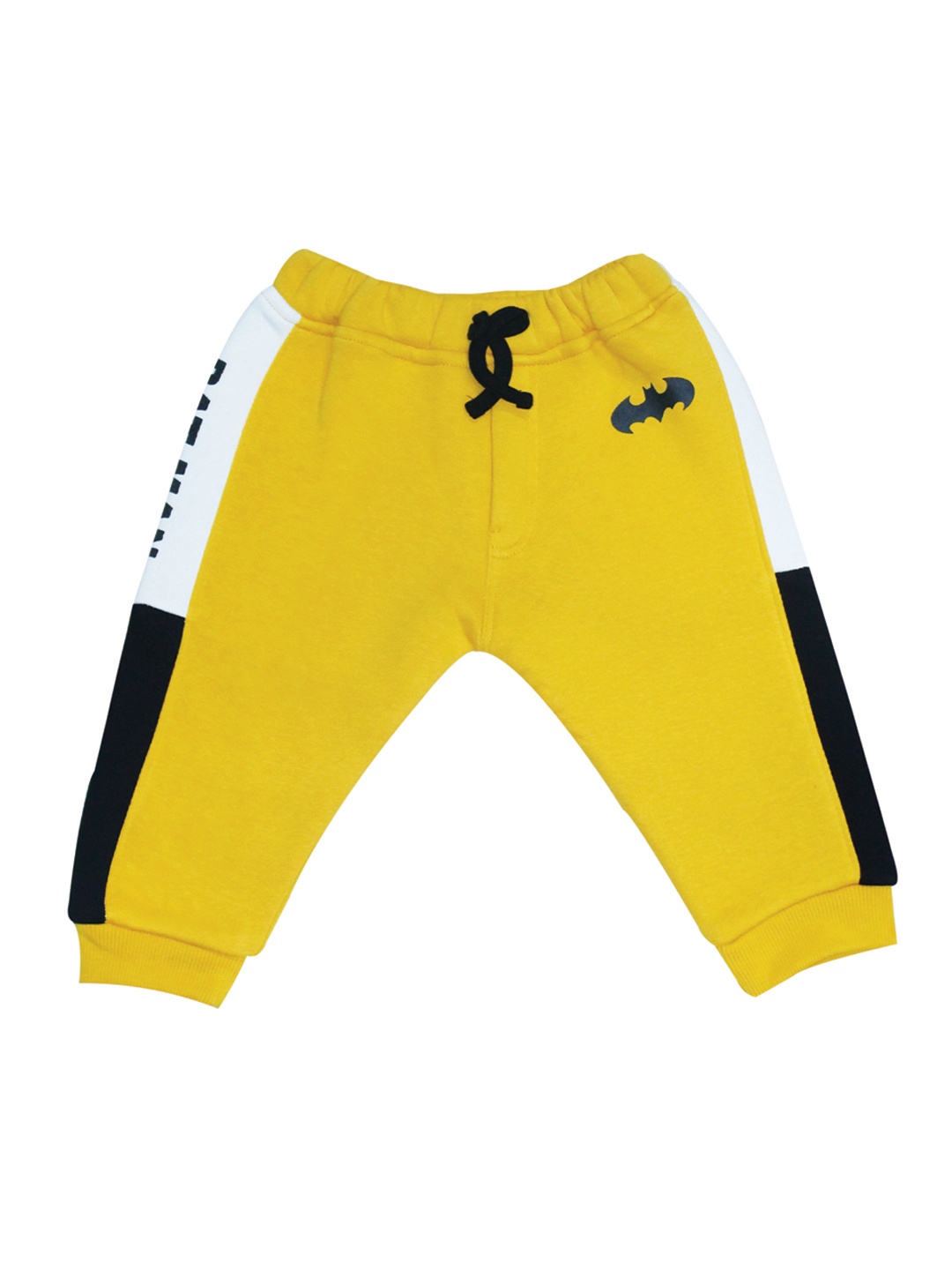 

Moms Love Infant Boys Yellow & Black Pure Cotton Joggers with Batman Print Detail