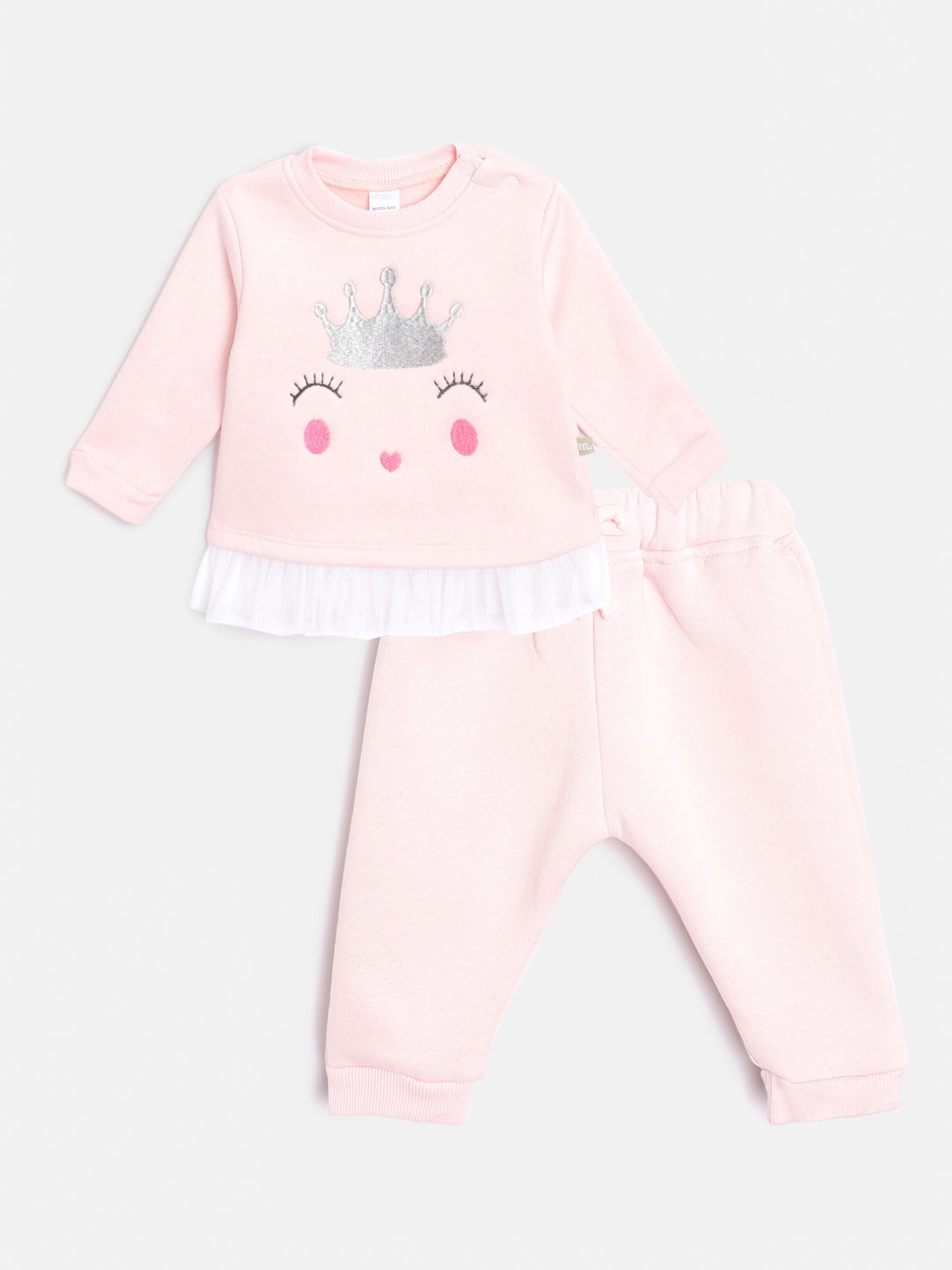 

Moms Love Infant Girls Pink Cotton Embroidered Sweatshirt with Joggers