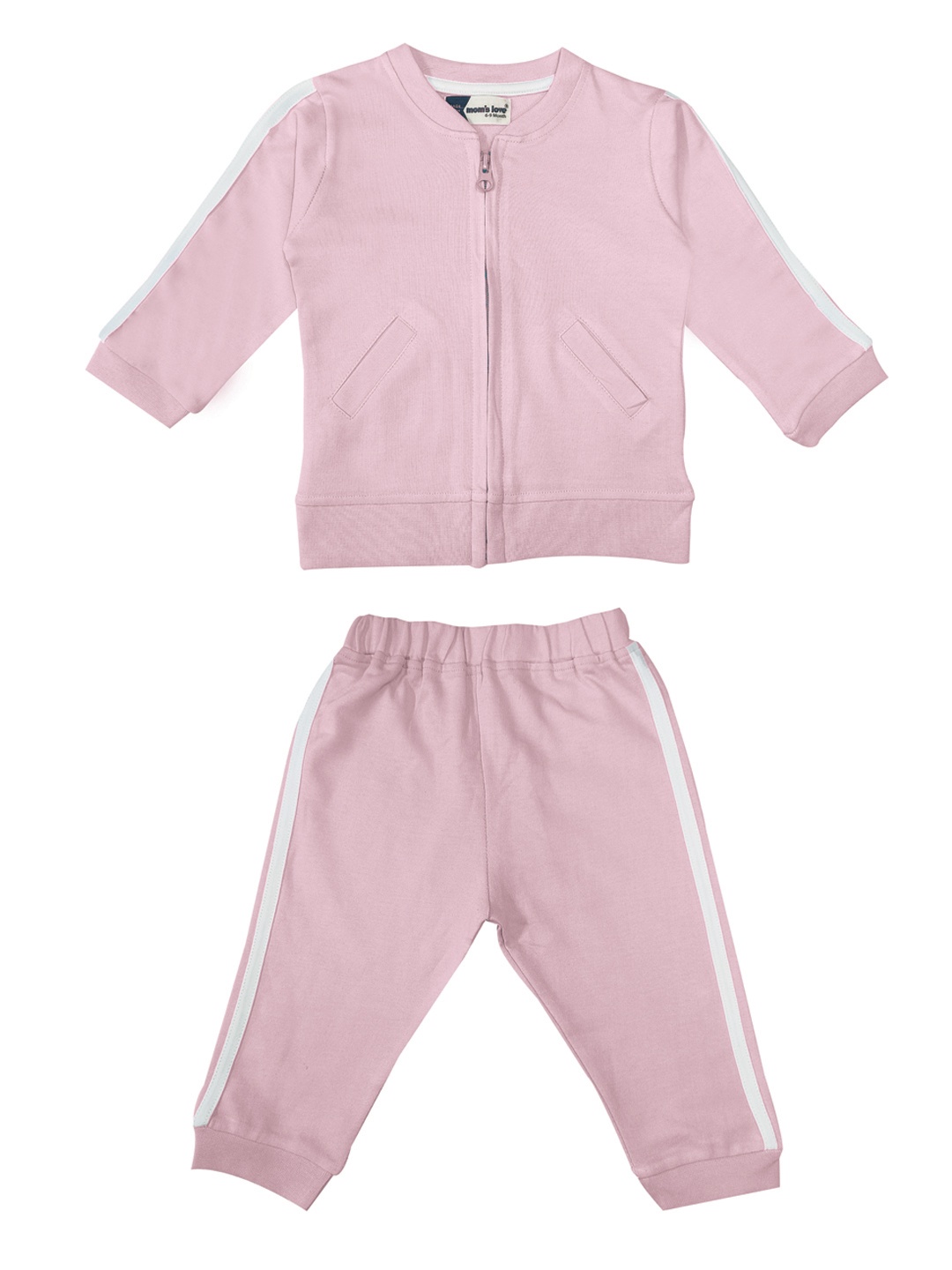 

Moms Love Infant Girls Pink Solid Pure Cotton Tracksuit