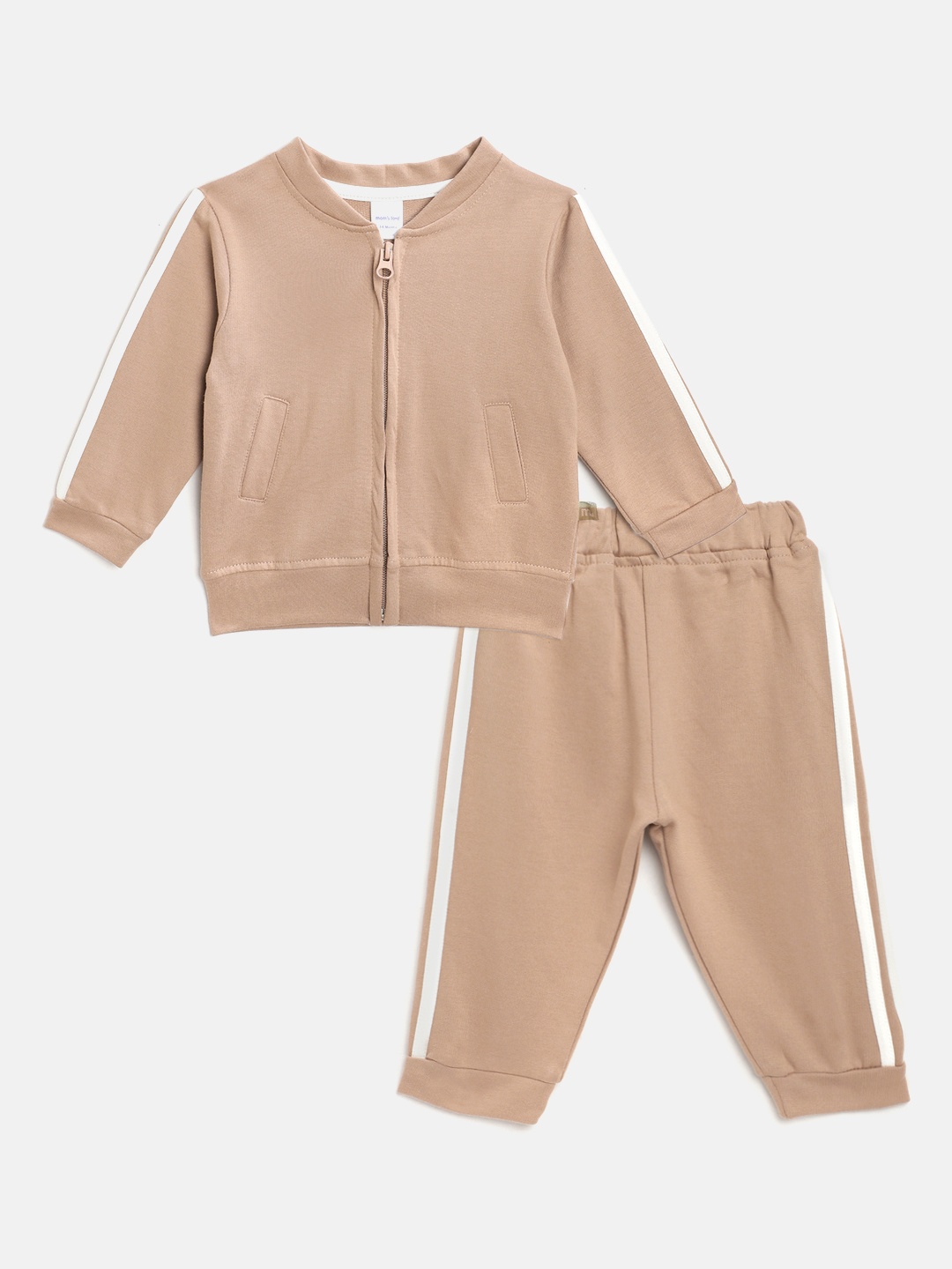

Moms Love Infant Boys Peach-Coloured Solid Pure Cotton Tracksuits