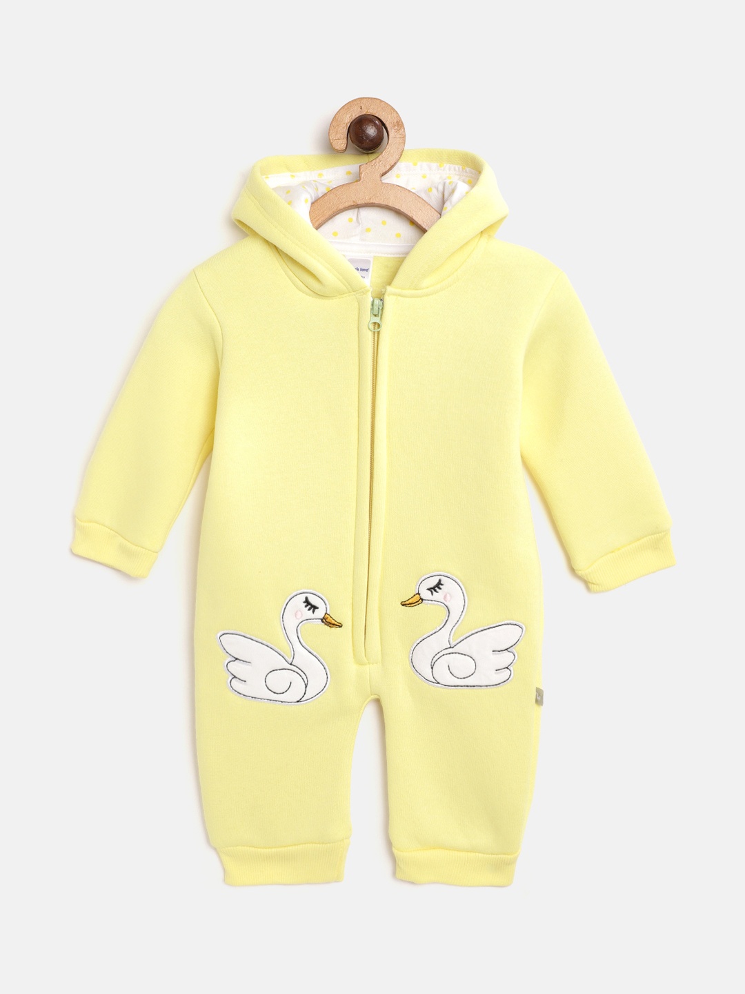 

Moms Love Infant Girls Yellow Solid Cotton Hooded Rompers
