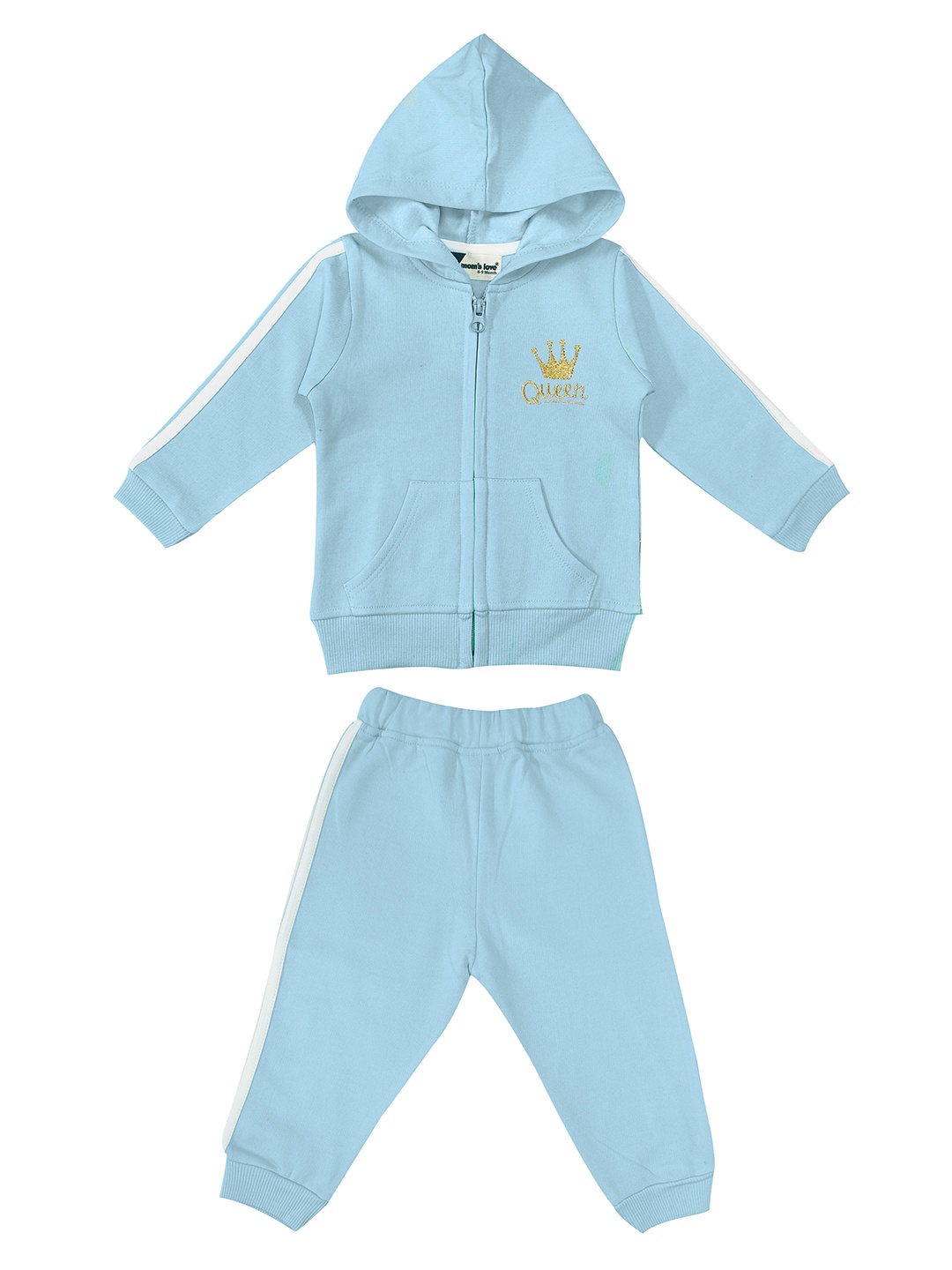 

Moms Love Infant Girls Blue Solid Cotton Tracksuit with Side Taping Detail