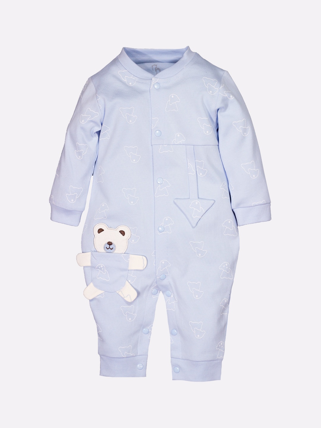 

BABY GO Infants Boys Blue & White Printed Pure Cotton Rompers