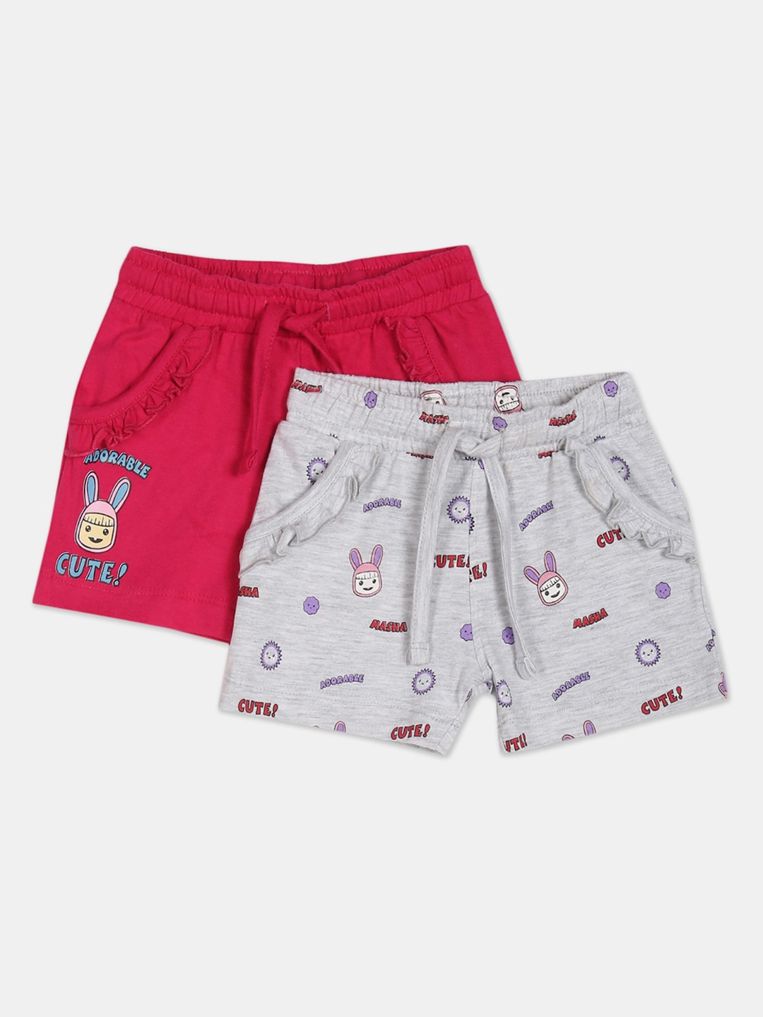 

Colt Girls Pack Of 2 Pink & Grey Printed Regular Shorts