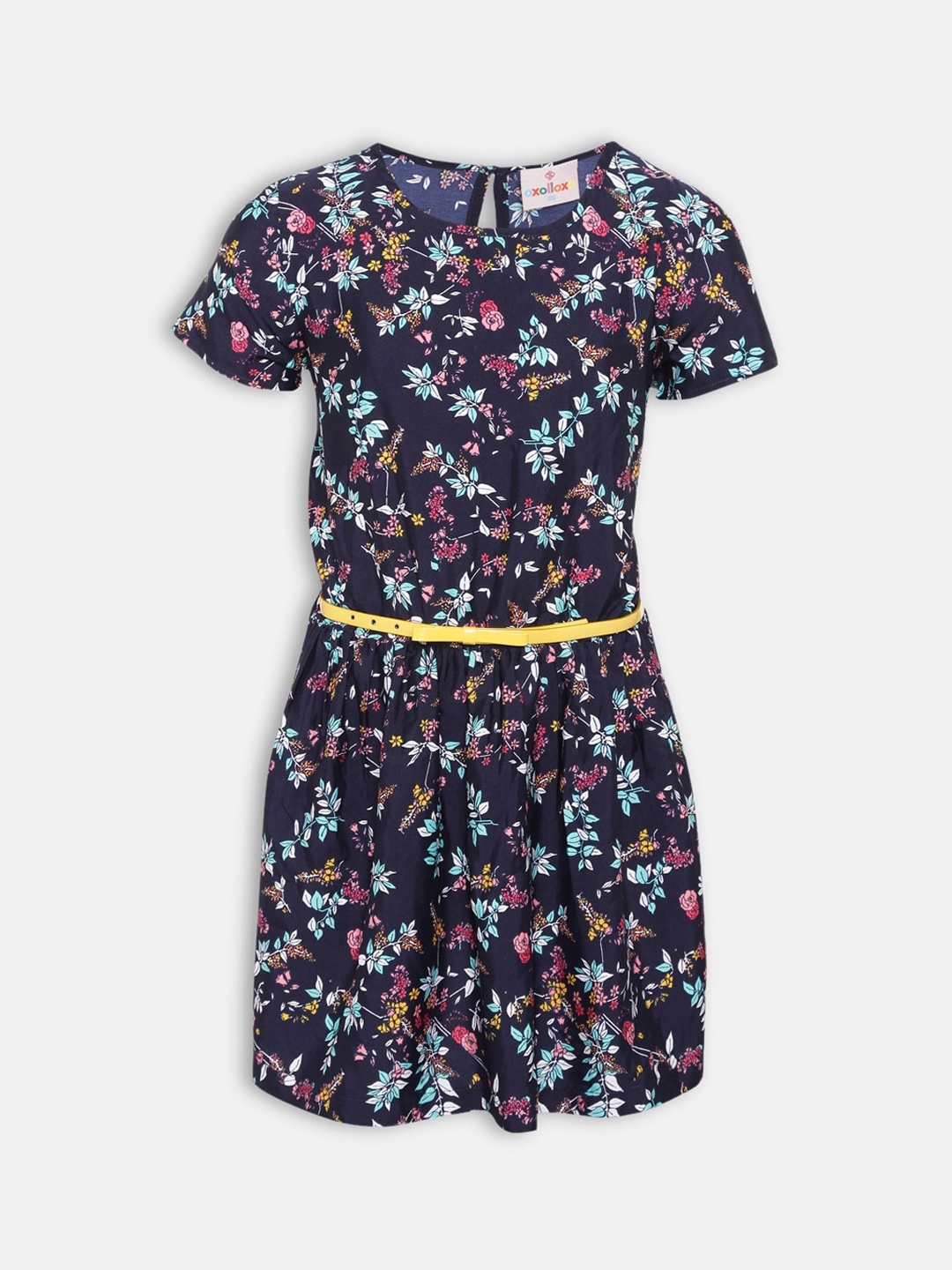 

Oxolloxo Multicoloured Floral Printed Satin Fir & Flare Dress with Belt, Multi