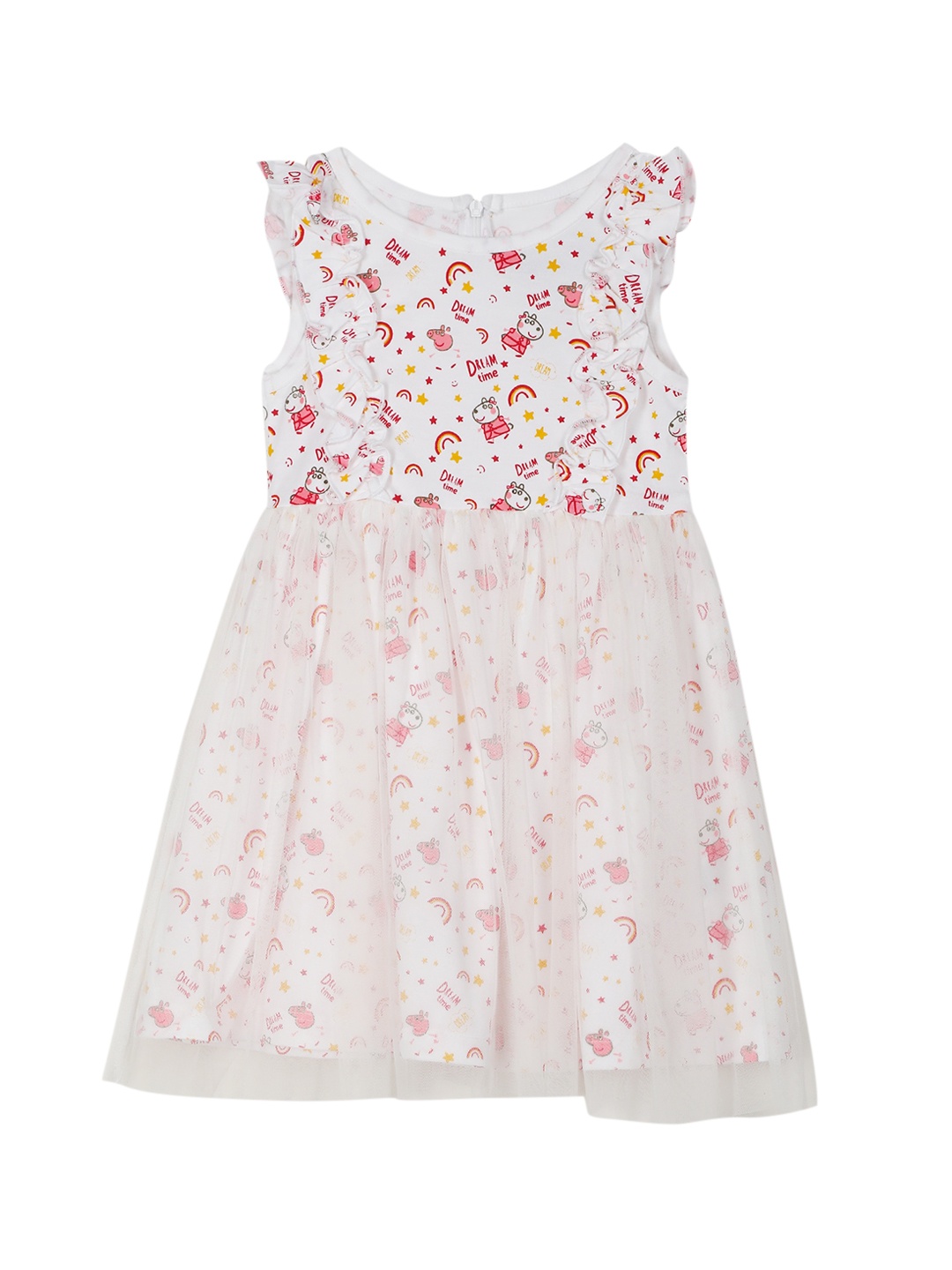

Colt Girls White Cartoon Character Printed Fit & Flare Dress
