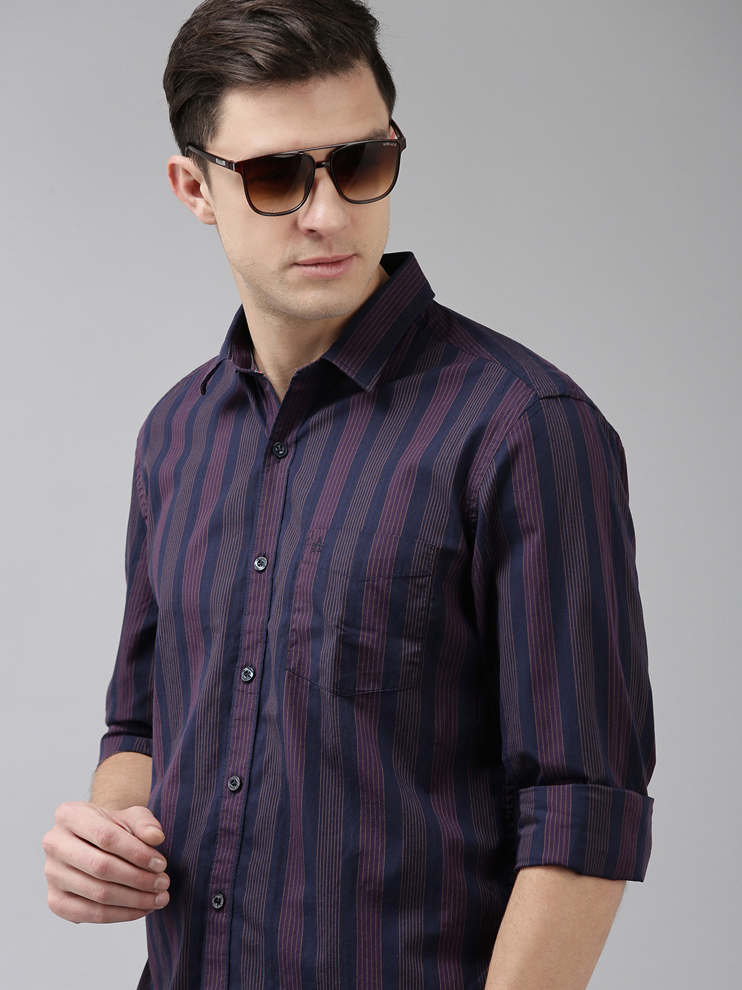 

Arrow Sport Men Blue Slim Fit Opaque Vertical Striped Pure Cotton Formal Shirt