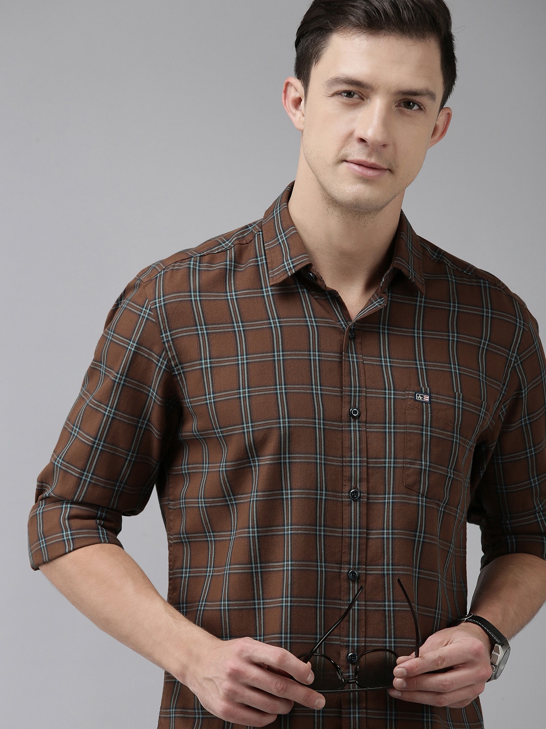

Arrow Sport Men Brown & Blue Checked Manhattan Slim Fit Pure Cotton Casual Shirt