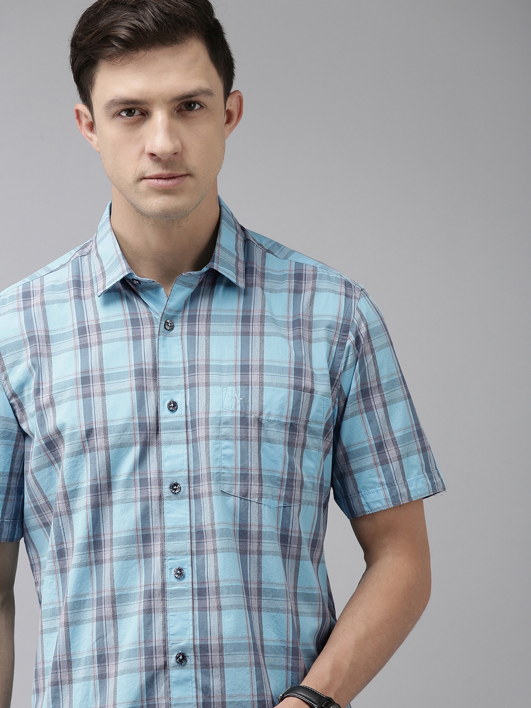 

Arrow Sport Men Blue & Grey Opaque Checked Casual Shirt