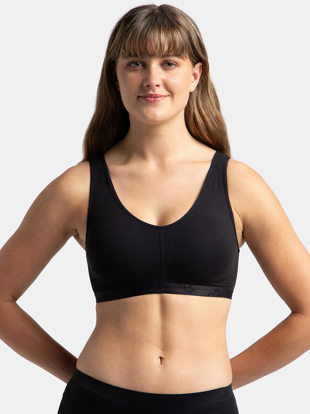 

Jockey Wirefree Padded Cotton Full Coverage Sleep Bra with Removable Pads-ES04, Black