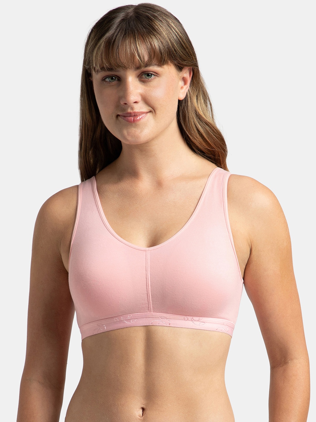 

Jockey Wirefree Padded Cotton Full Coverage Sleep Bra with Removable Pads-ES04, Pink