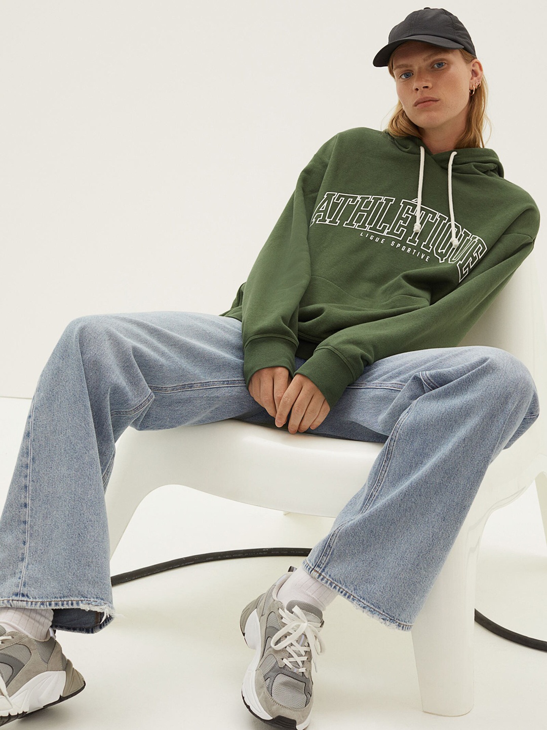 

H&M Women Green Printed Hoodie