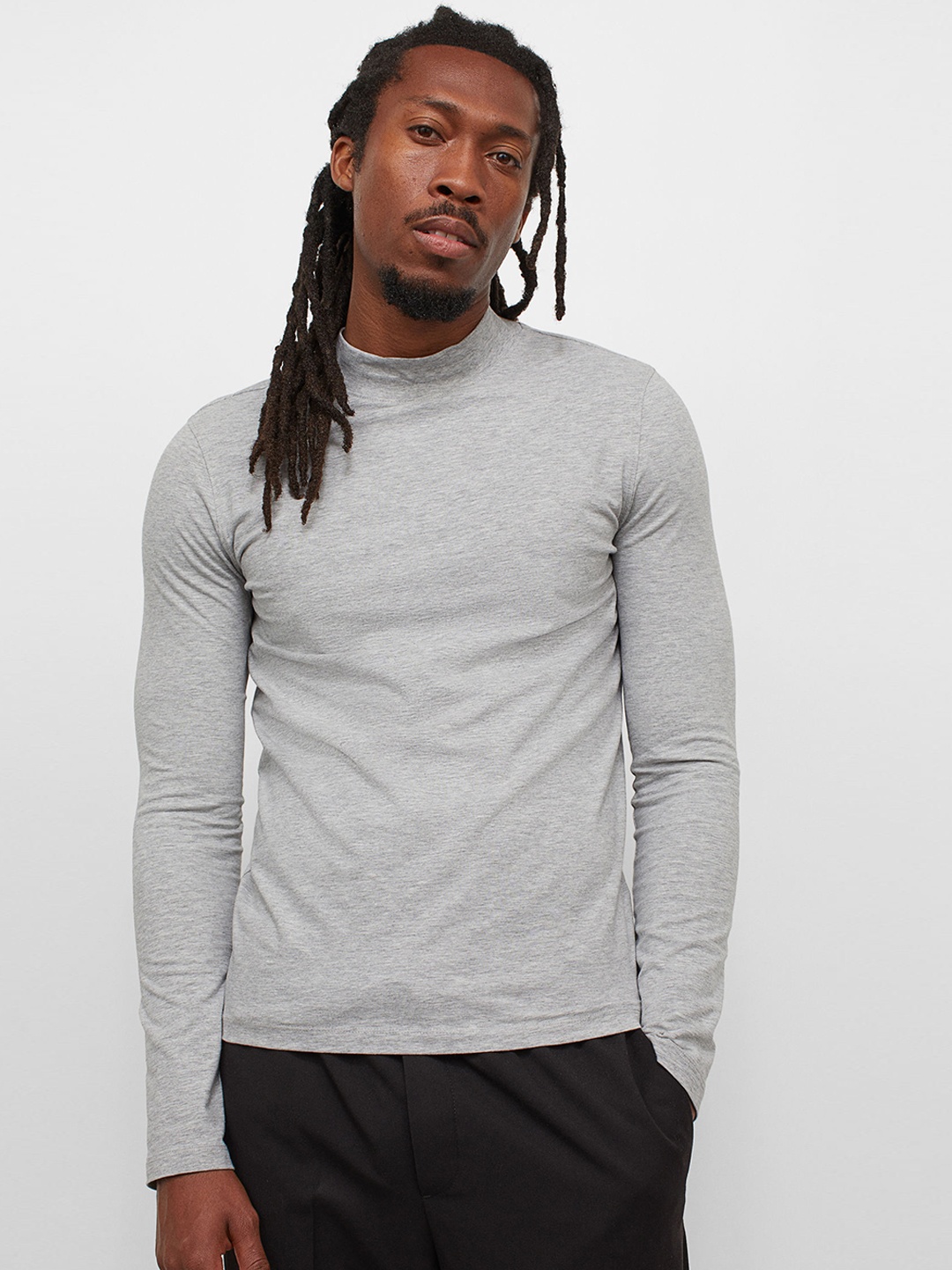 

H&M Men Grey Melange Solid Muscle Fit Turtleneck Top