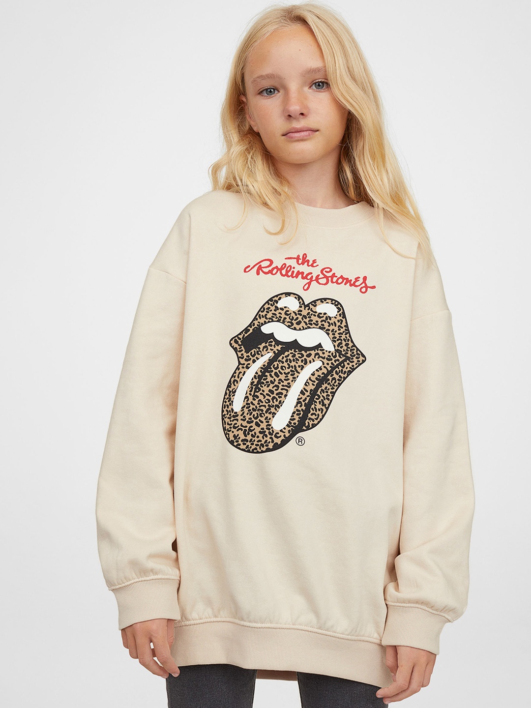 

H&M Girls Beige Printed Sweatshirt