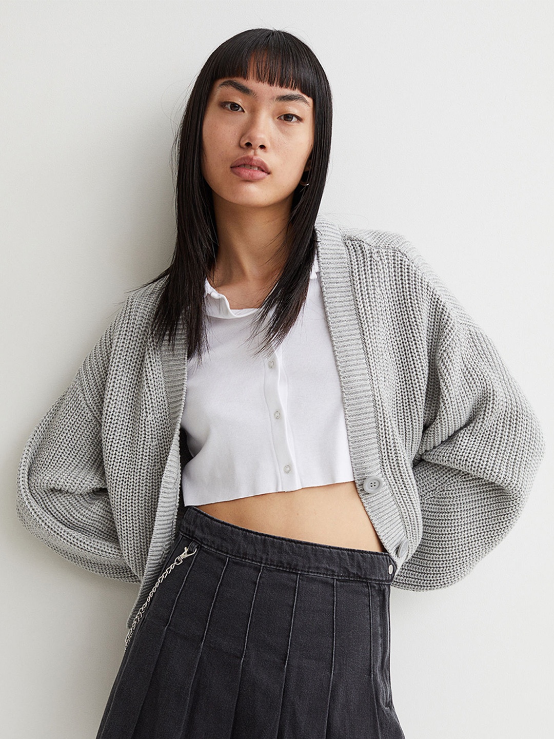 

H&M Woman Grey Rib-knit cardigan