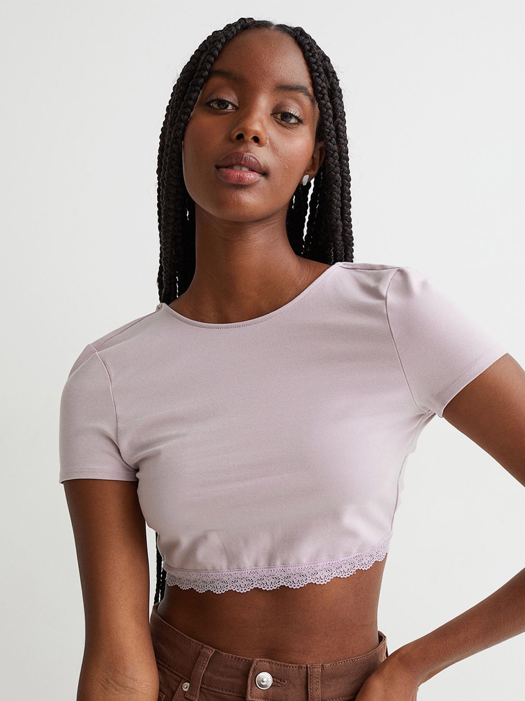 

H&M Purple Solid Open-Back Cropped Top