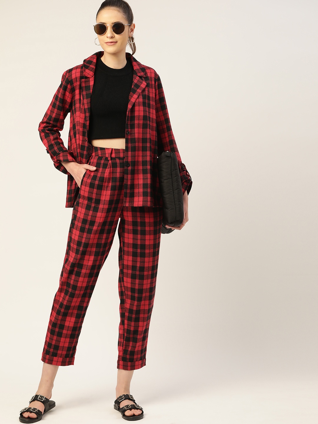 

DressBerry Women Maroon & White Pure Cotton Buffalo Checks Co-Ords