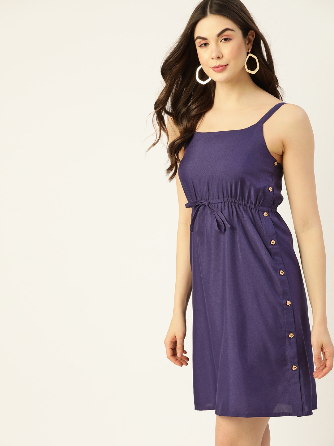 

DressBerry Purple Solid Empire Dress with Tie-Up Detail