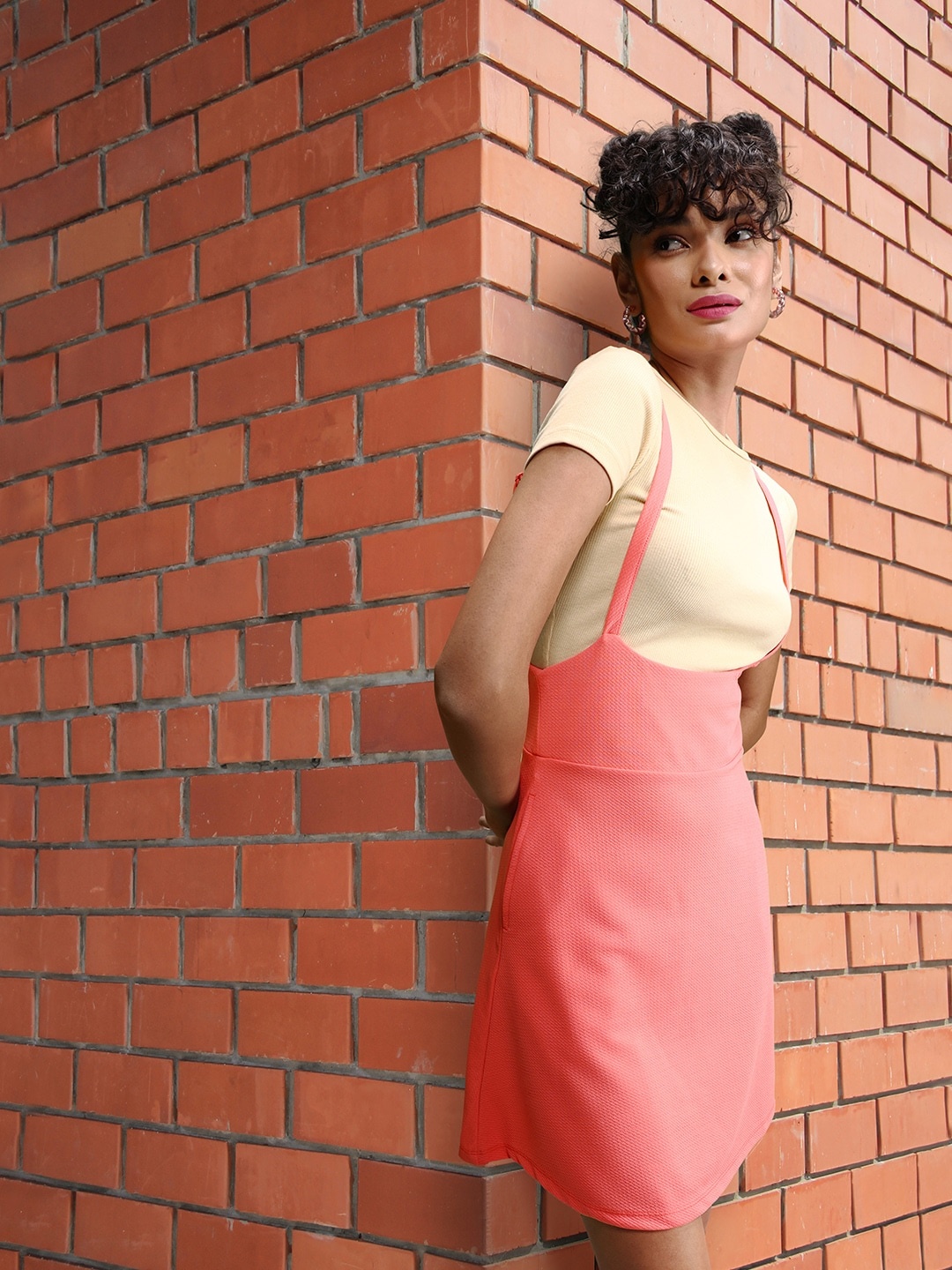 

DressBerry Pink Solid Pinafore Mini Dress