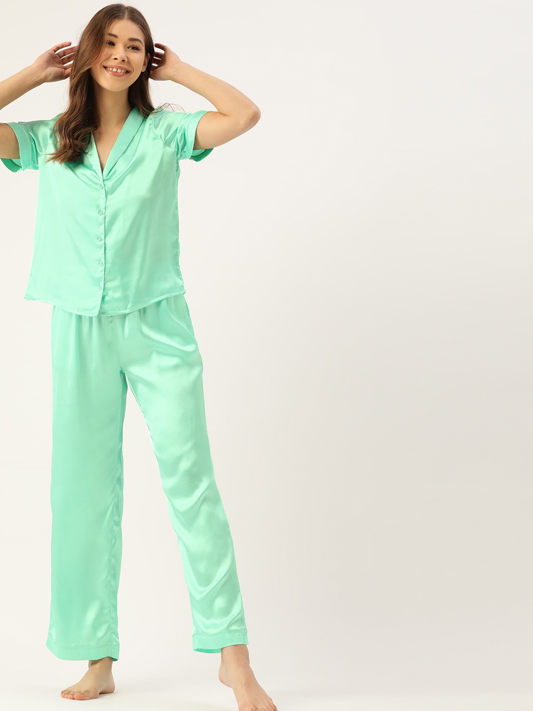 

DressBerry Women Green Solid Night suit