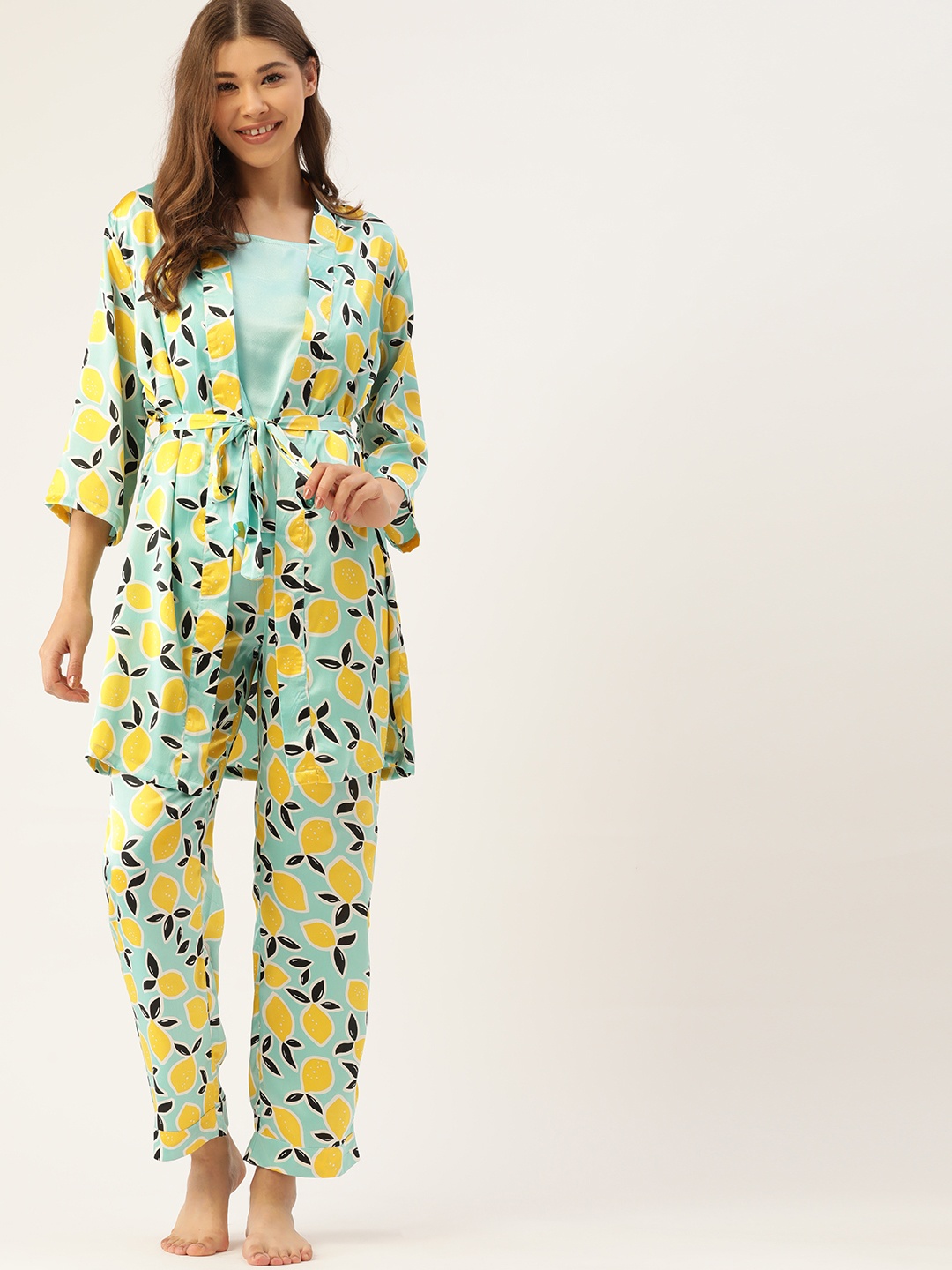 

DressBerry Women Sea Green & Yellow Printed Night suit