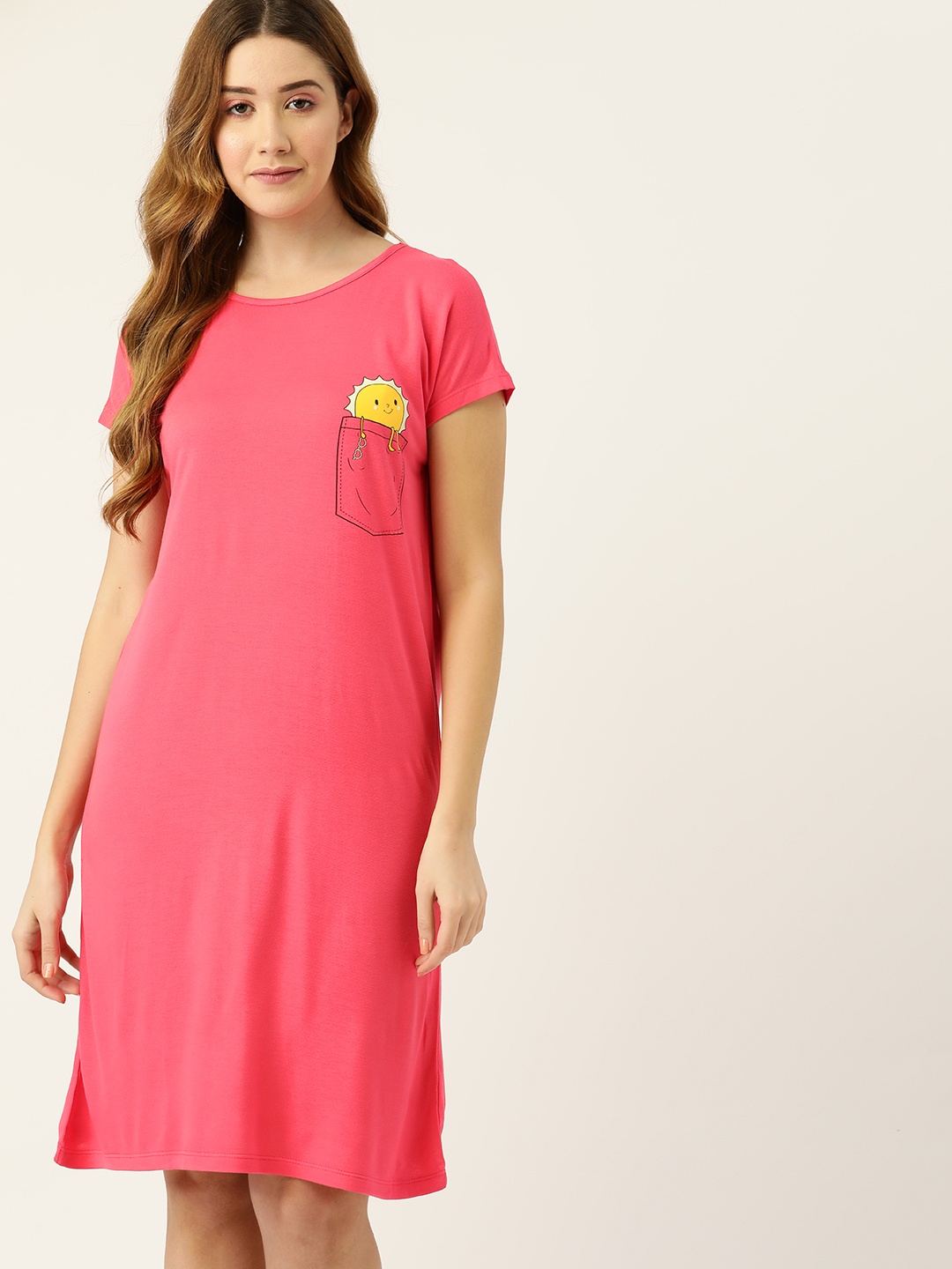 

DressBerry Pink Printed Nightdress