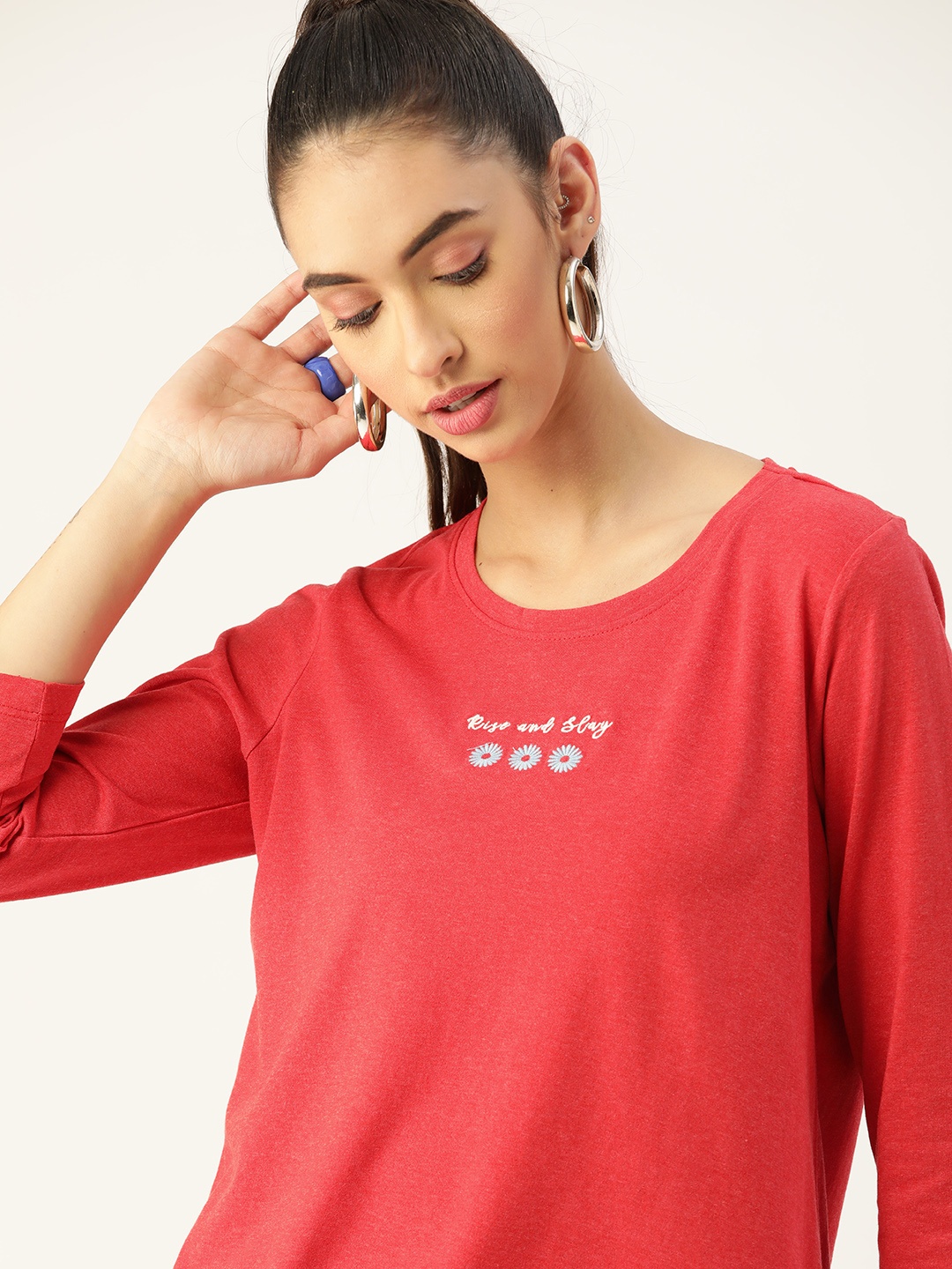 

DressBerry Women Red Embroidered Detail T-shirt
